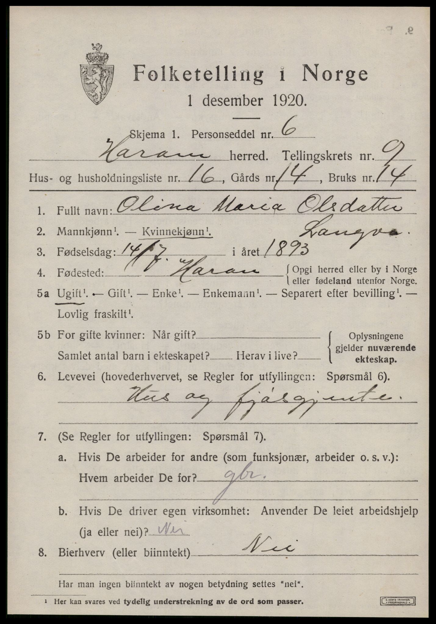 SAT, 1920 census for Haram, 1920, p. 5295