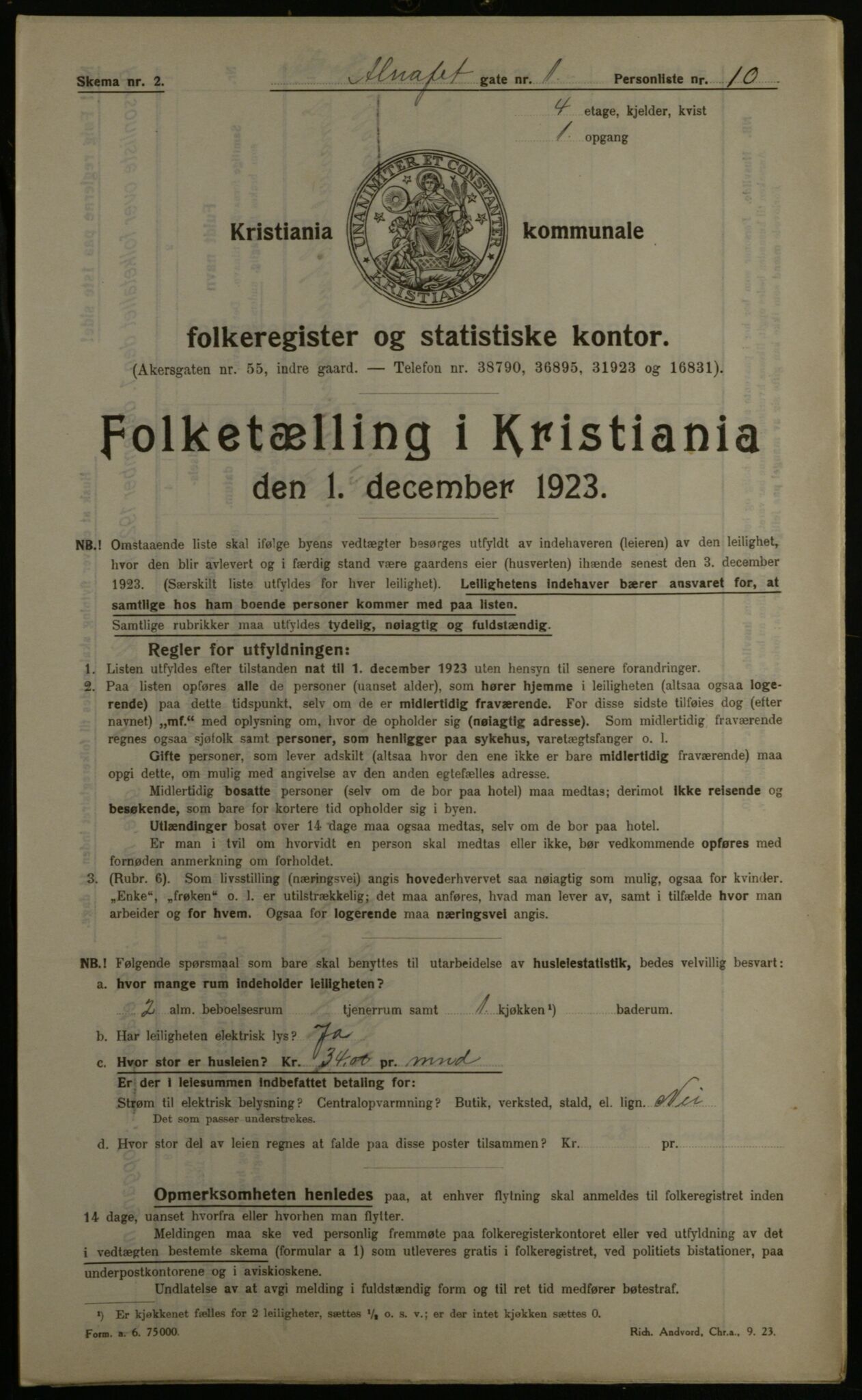 OBA, Municipal Census 1923 for Kristiania, 1923, p. 1273