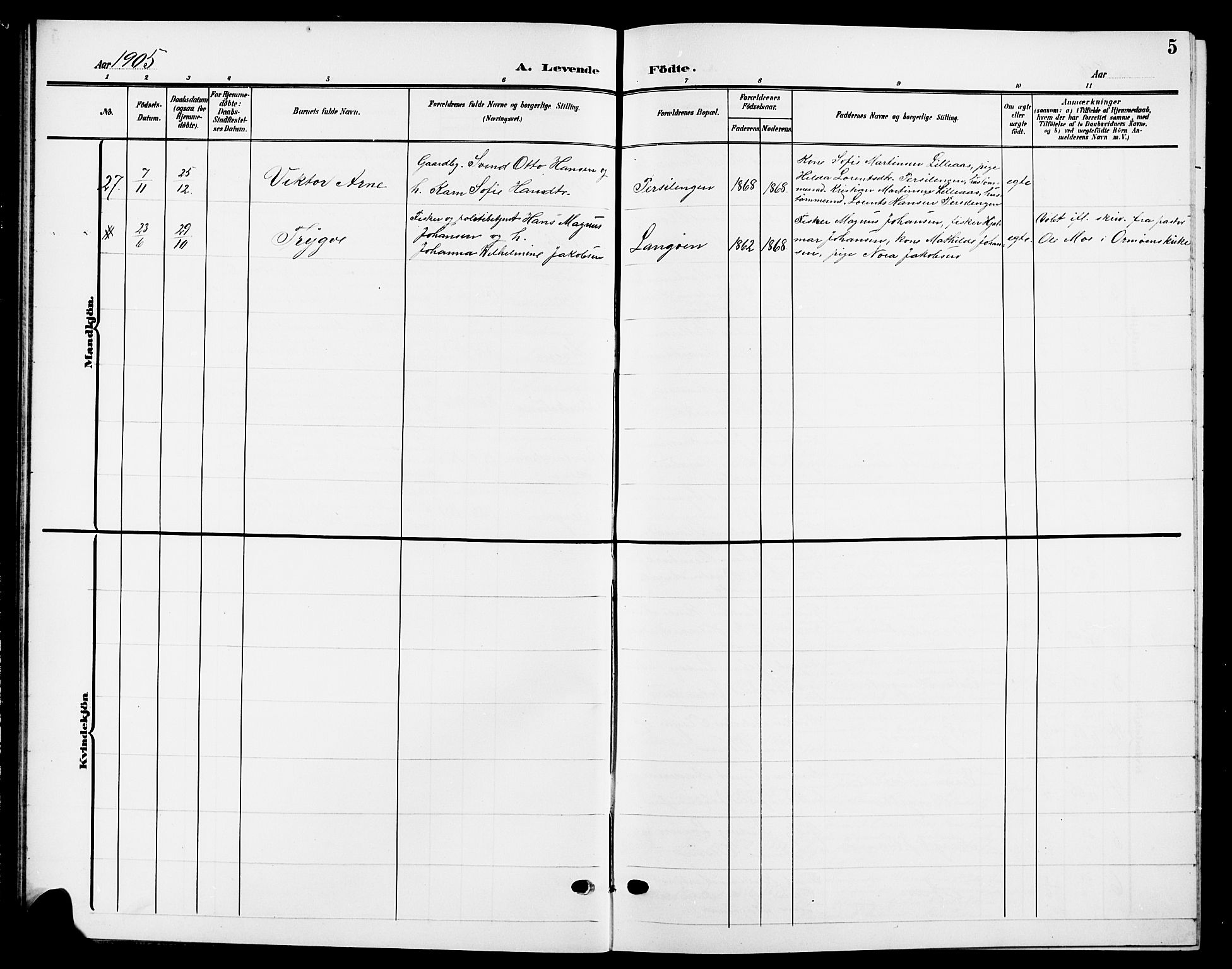 Nesodden prestekontor Kirkebøker, AV/SAO-A-10013/G/Ga/L0002: Parish register (copy) no. I 2, 1905-1924, p. 5