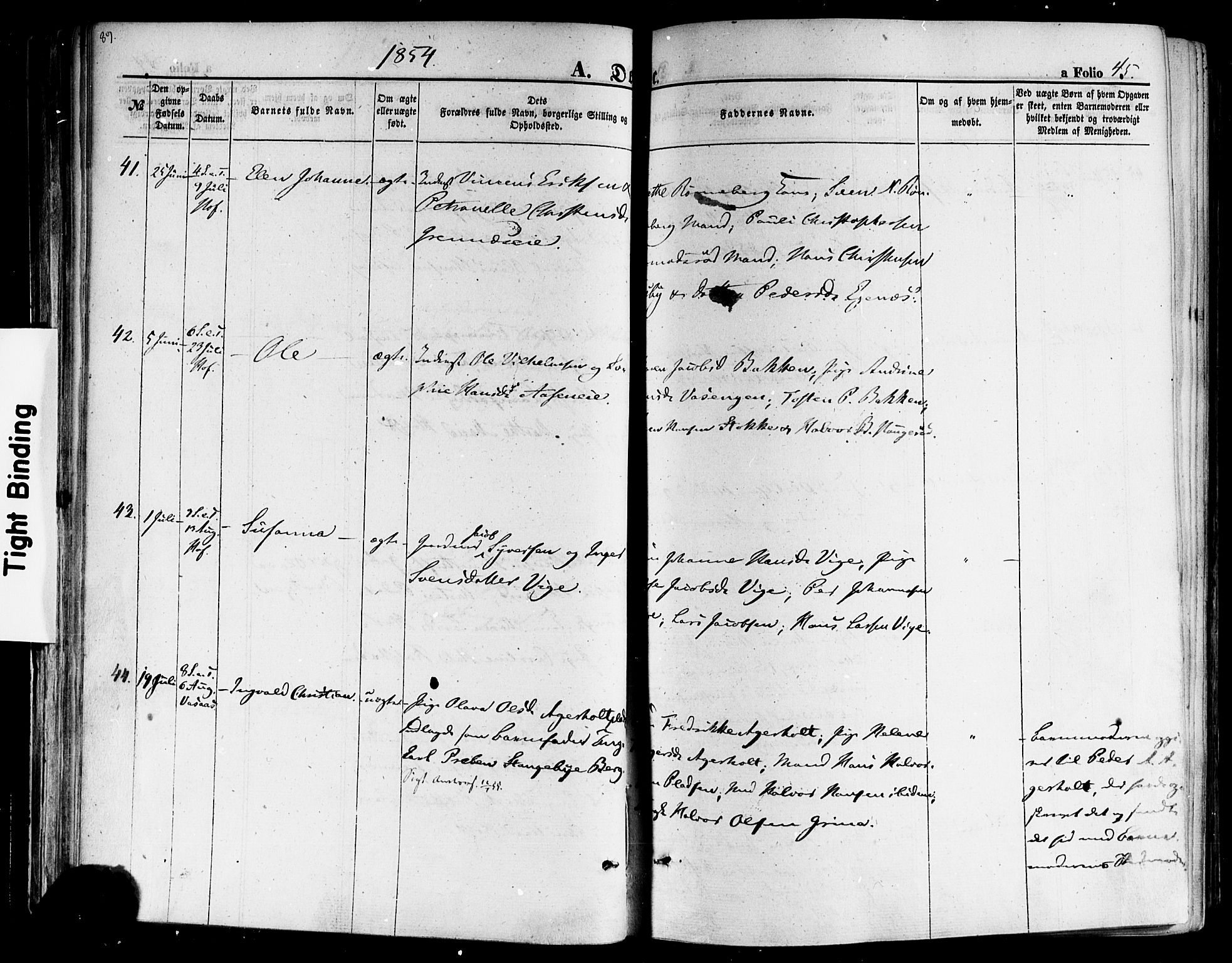 Hof kirkebøker, SAKO/A-64/F/Fa/L0006: Parish register (official) no. I 6, 1851-1877, p. 45