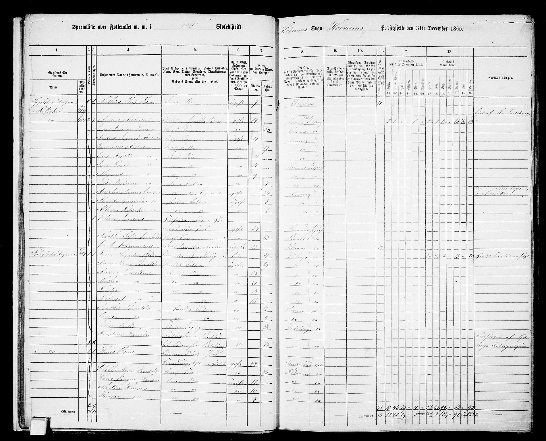 RA, 1865 census for Hedrum, 1865, p. 17