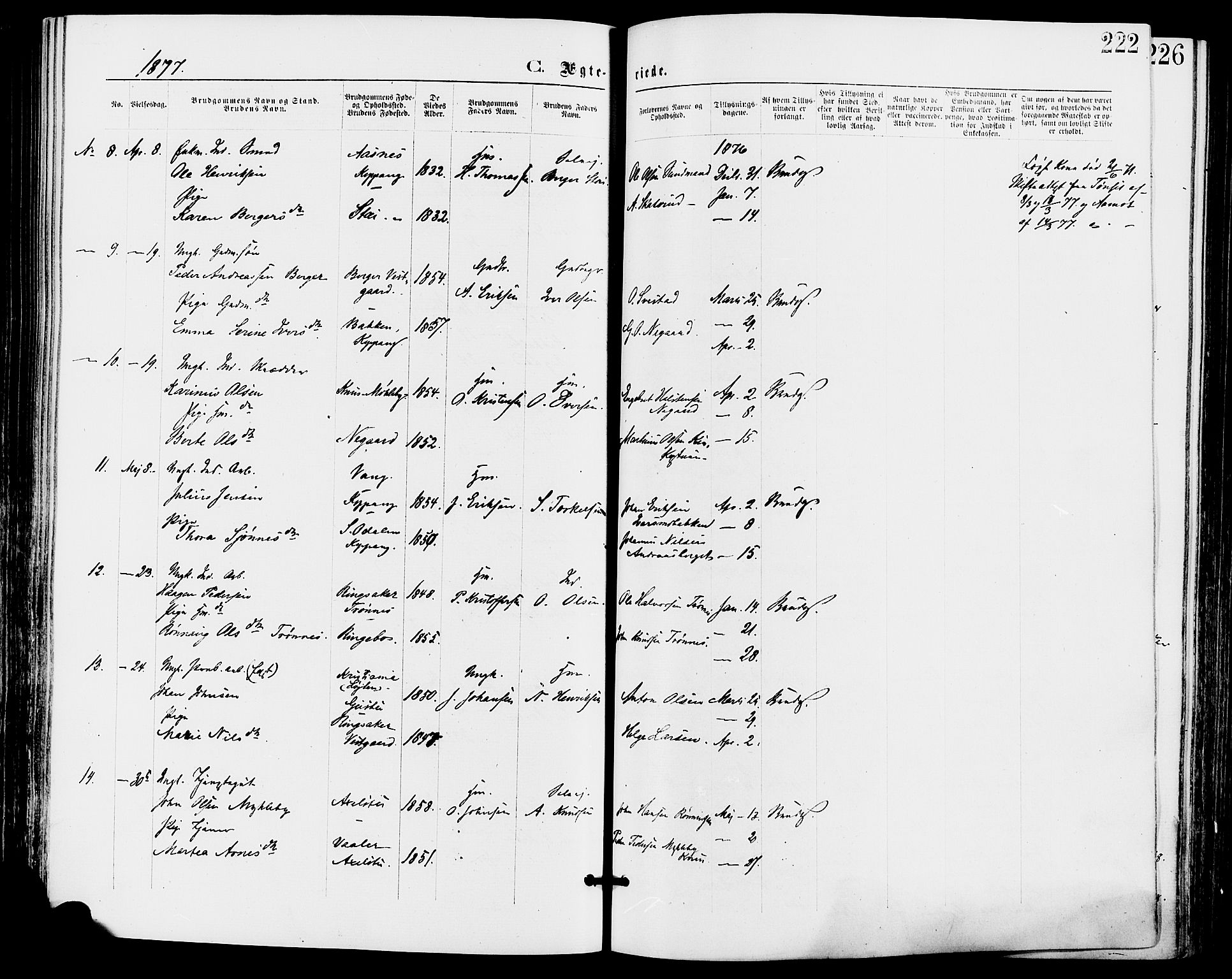 Stor-Elvdal prestekontor, AV/SAH-PREST-052/H/Ha/Haa/L0001: Parish register (official) no. 1, 1871-1882, p. 222