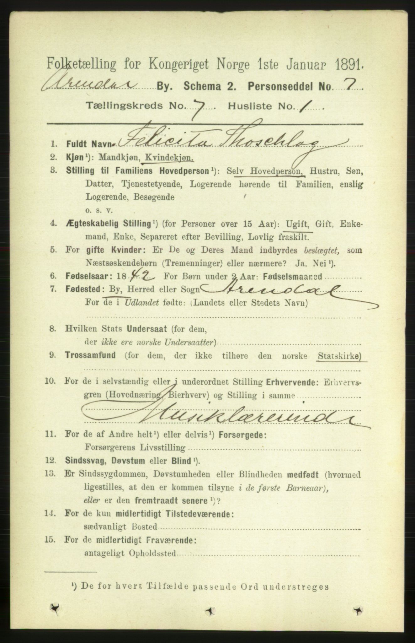 RA, 1891 census for 0903 Arendal, 1891, p. 2534