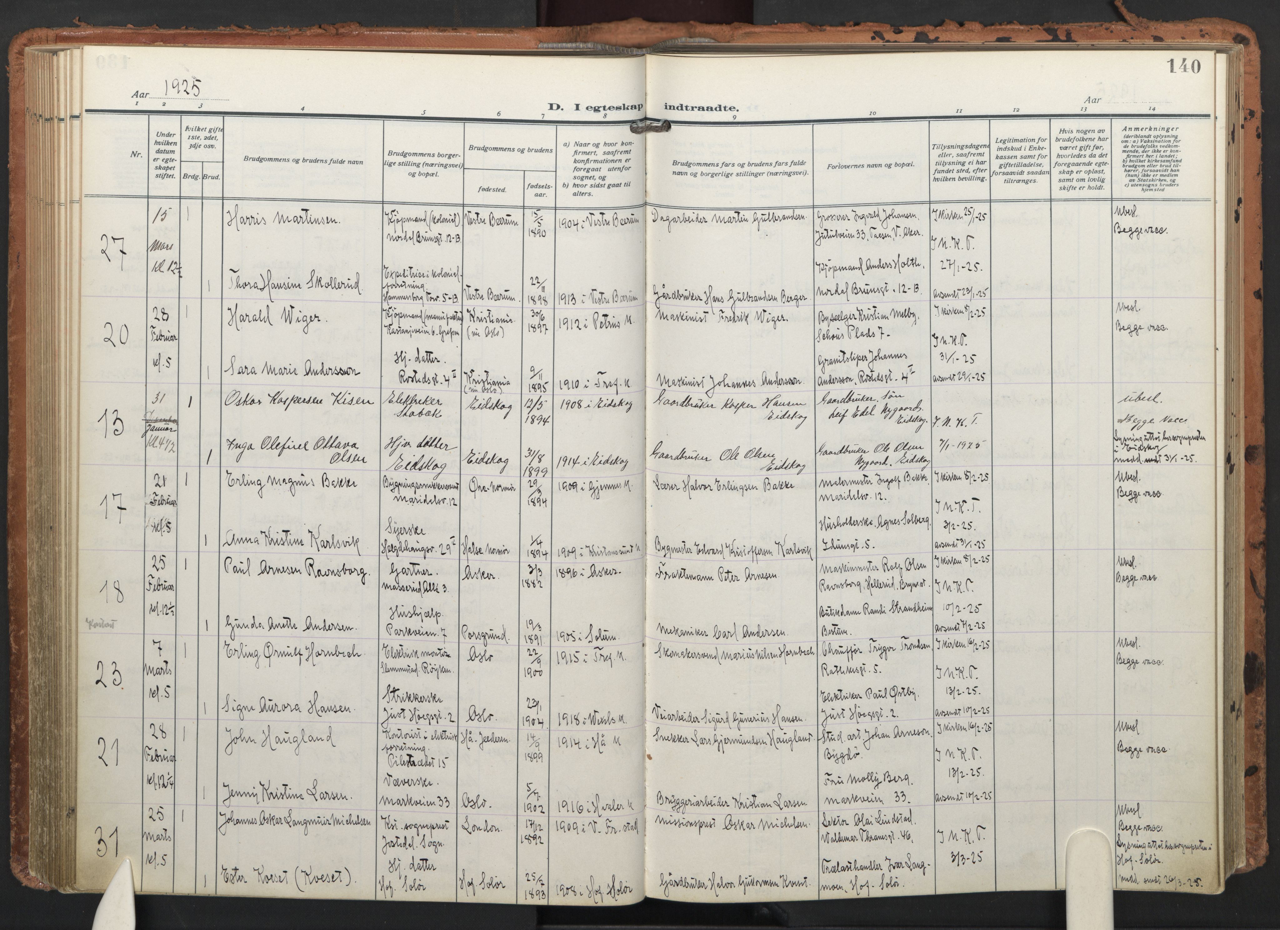 Trefoldighet prestekontor Kirkebøker, AV/SAO-A-10882/F/Fc/L0008: Parish register (official) no. III 8, 1920-1932, p. 140