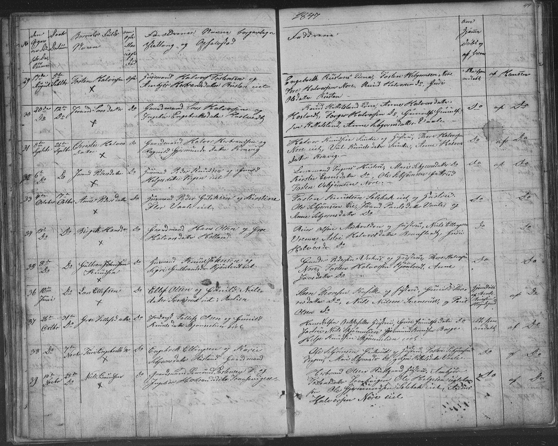 Nore kirkebøker, AV/SAKO-A-238/F/Fa/L0001: Parish register (official) no. I 1, 1836-1855, p. 44