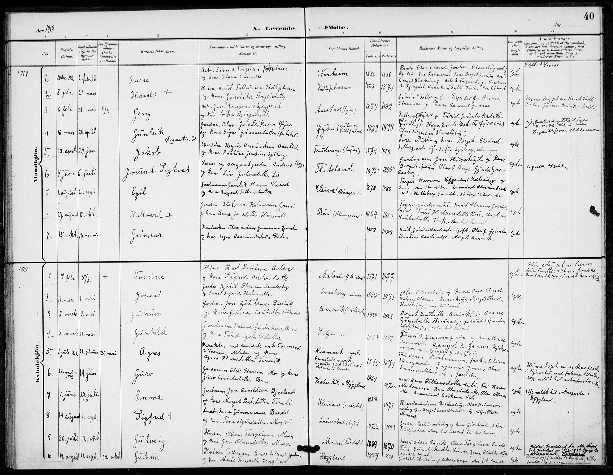 Fyresdal kirkebøker, AV/SAKO-A-263/F/Fa/L0008: Parish register (official) no. I 8, 1899-1914, p. 40