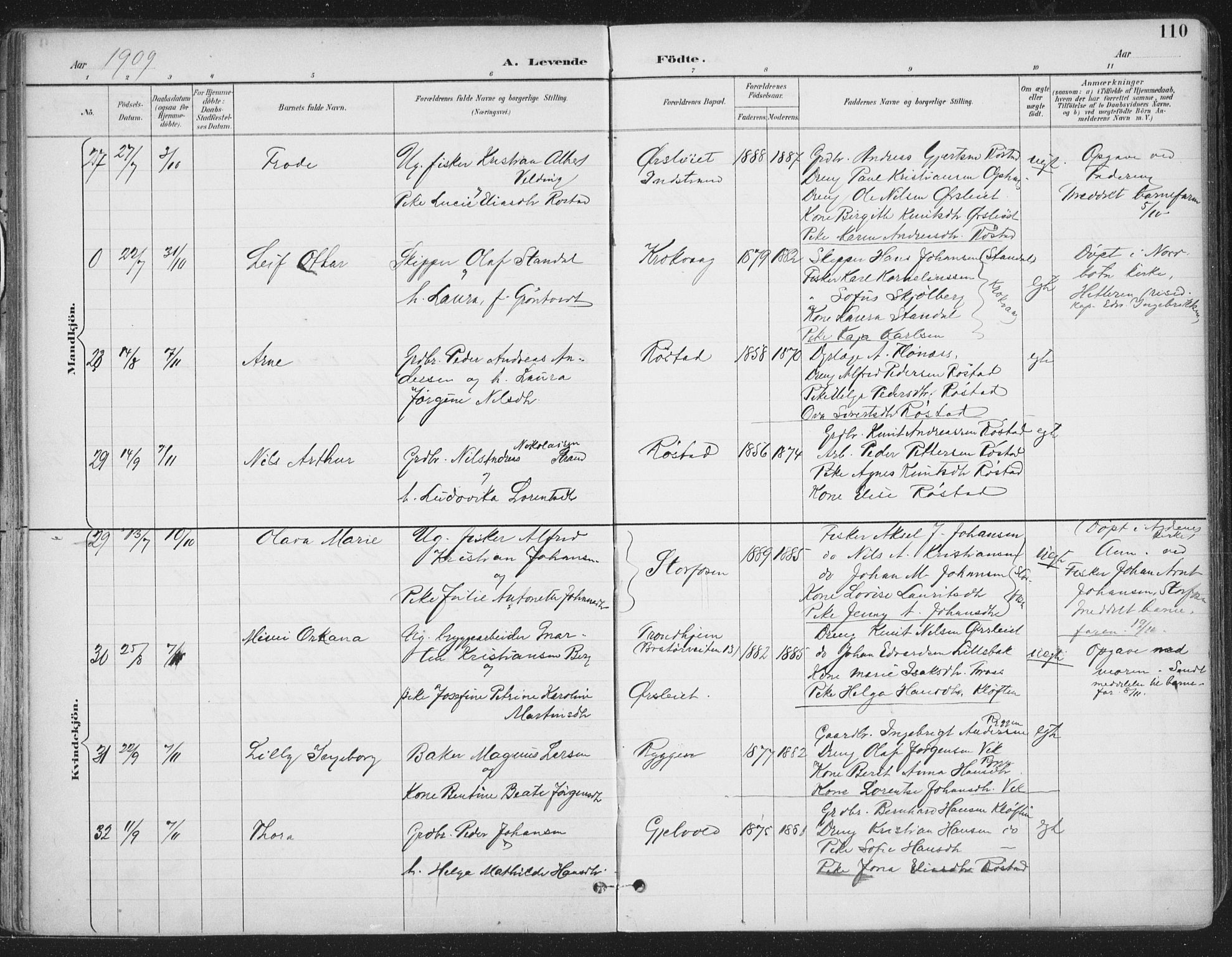 Ministerialprotokoller, klokkerbøker og fødselsregistre - Sør-Trøndelag, SAT/A-1456/659/L0743: Parish register (official) no. 659A13, 1893-1910, p. 110