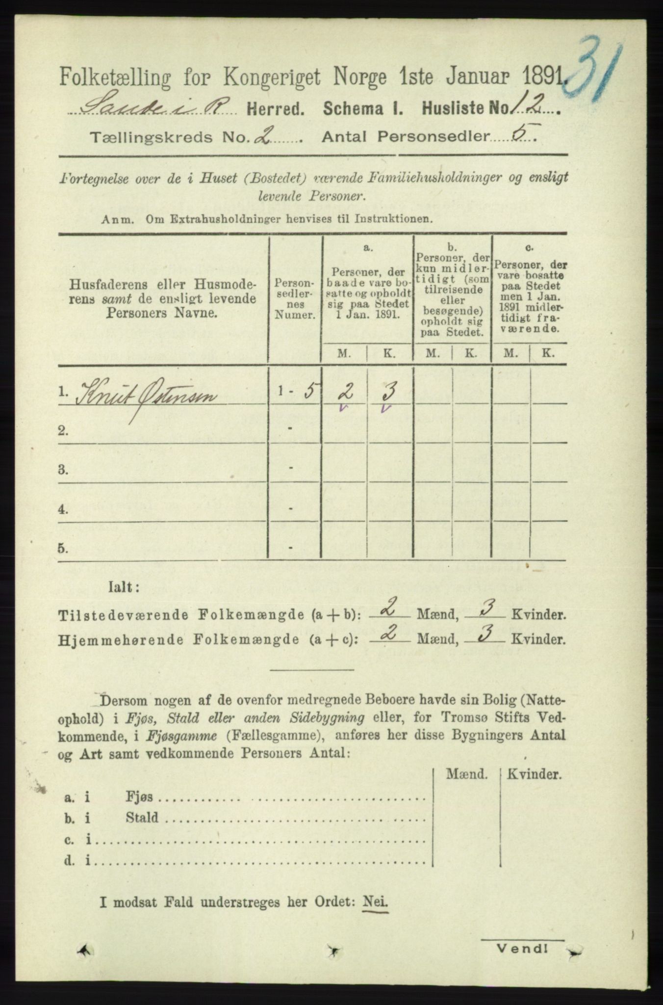 RA, 1891 census for 1135 Sauda, 1891, p. 535