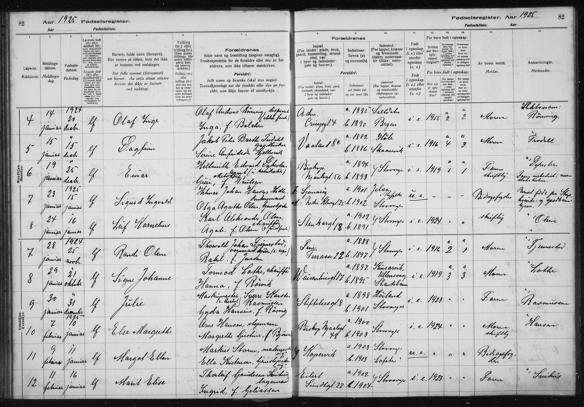 St. Petri sokneprestkontor, AV/SAST-A-101813/002/A/L0002: Birth register no. 2, 1922-1929, p. 82