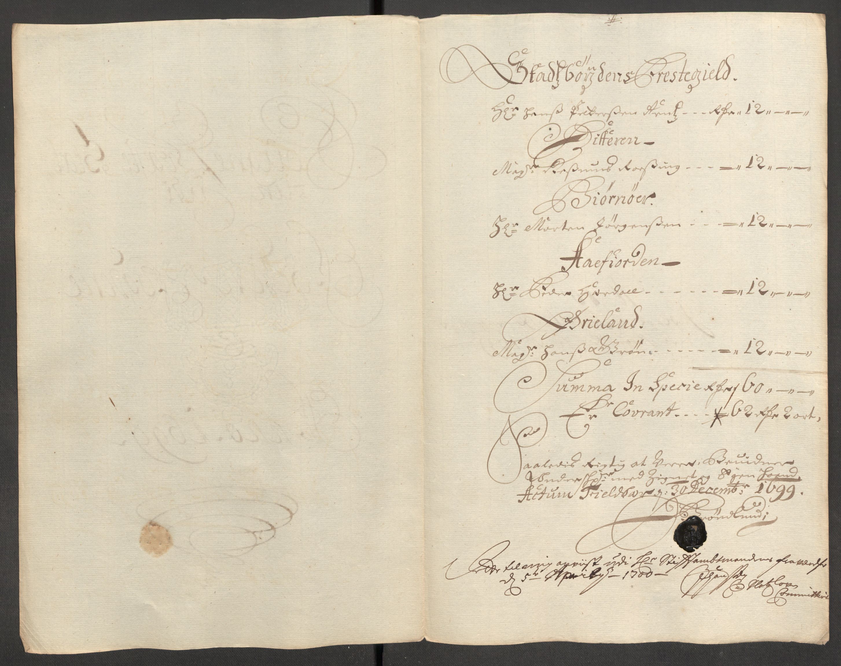 Rentekammeret inntil 1814, Reviderte regnskaper, Fogderegnskap, AV/RA-EA-4092/R57/L3853: Fogderegnskap Fosen, 1698-1699, p. 333