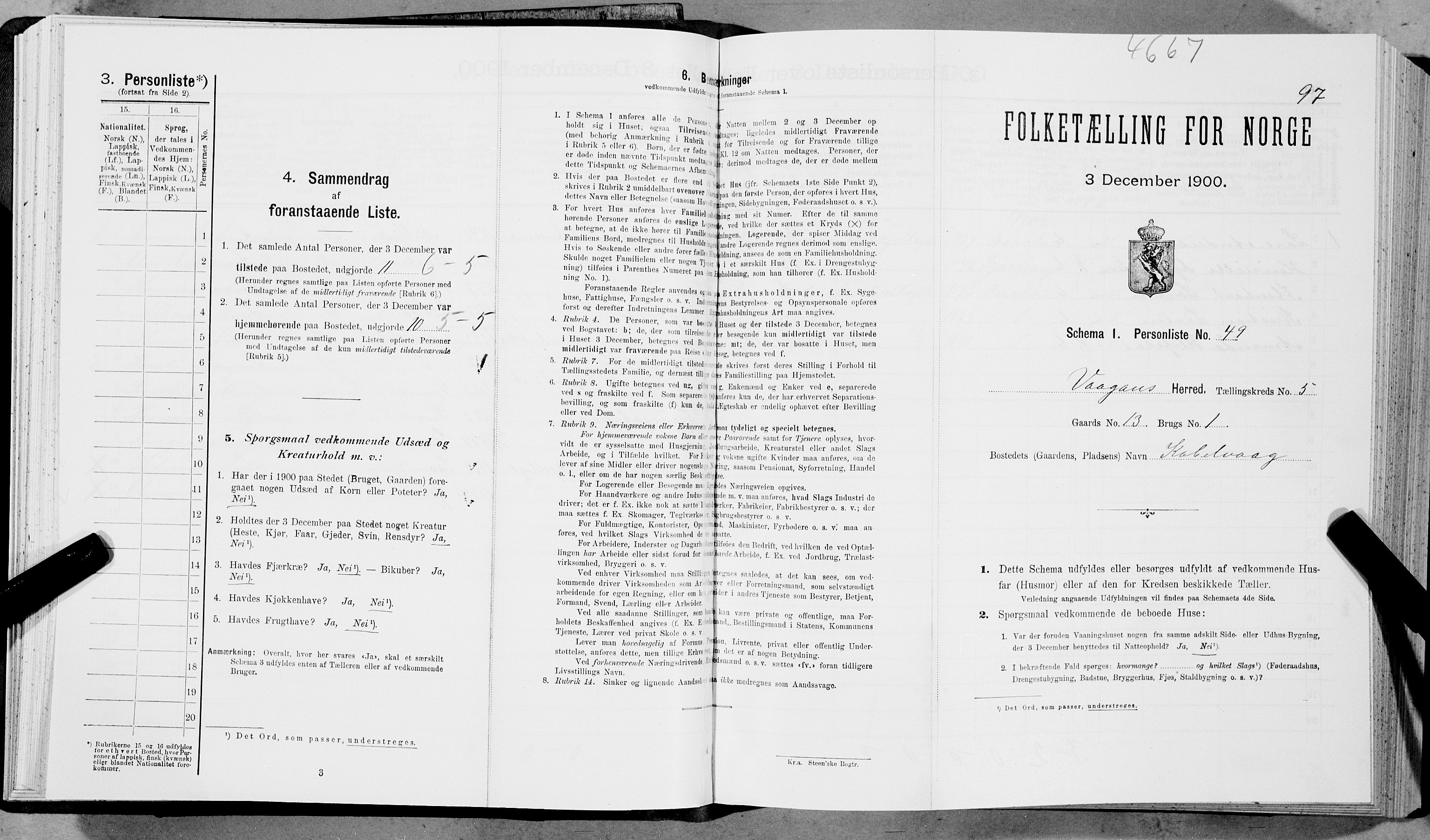 SAT, 1900 census for Vågan, 1900, p. 437