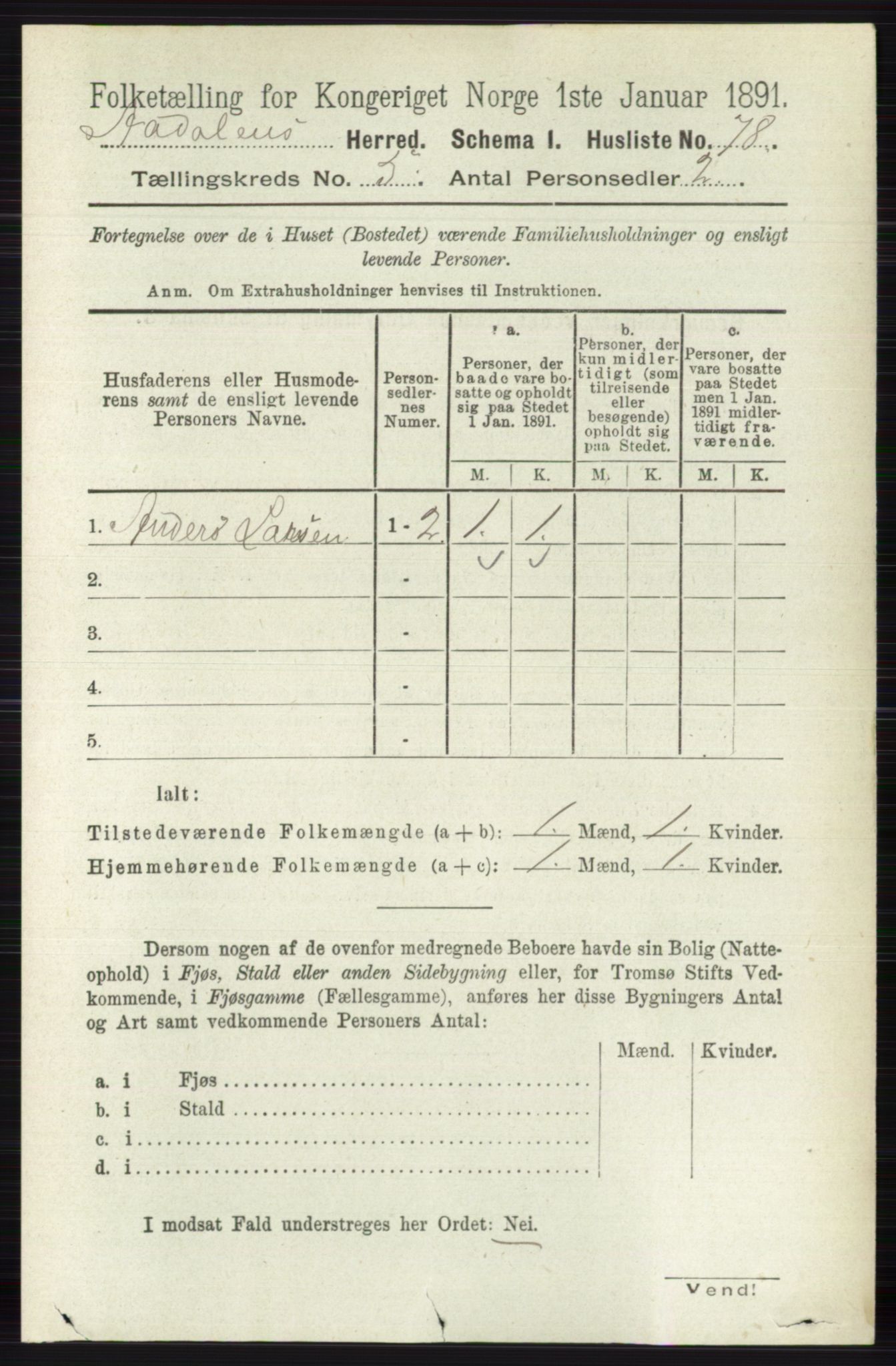 RA, 1891 census for 0614 Ådal, 1891, p. 2005