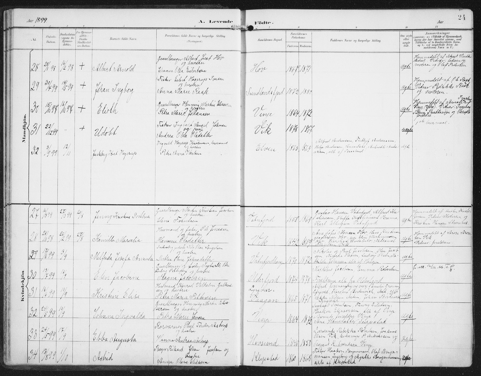 Ministerialprotokoller, klokkerbøker og fødselsregistre - Nordland, AV/SAT-A-1459/876/L1098: Parish register (official) no. 876A04, 1896-1915, p. 24