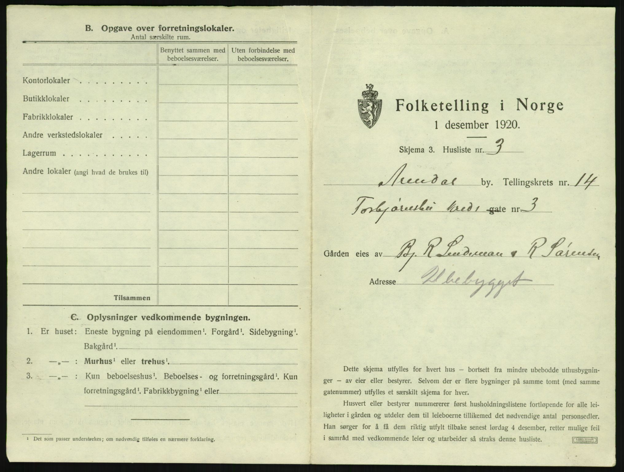 SAK, 1920 census for Arendal, 1920, p. 1972