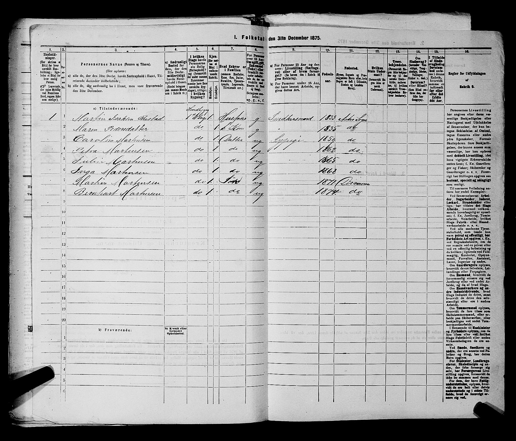 SAKO, 1875 census for 0602 Drammen, 1875, p. 1855