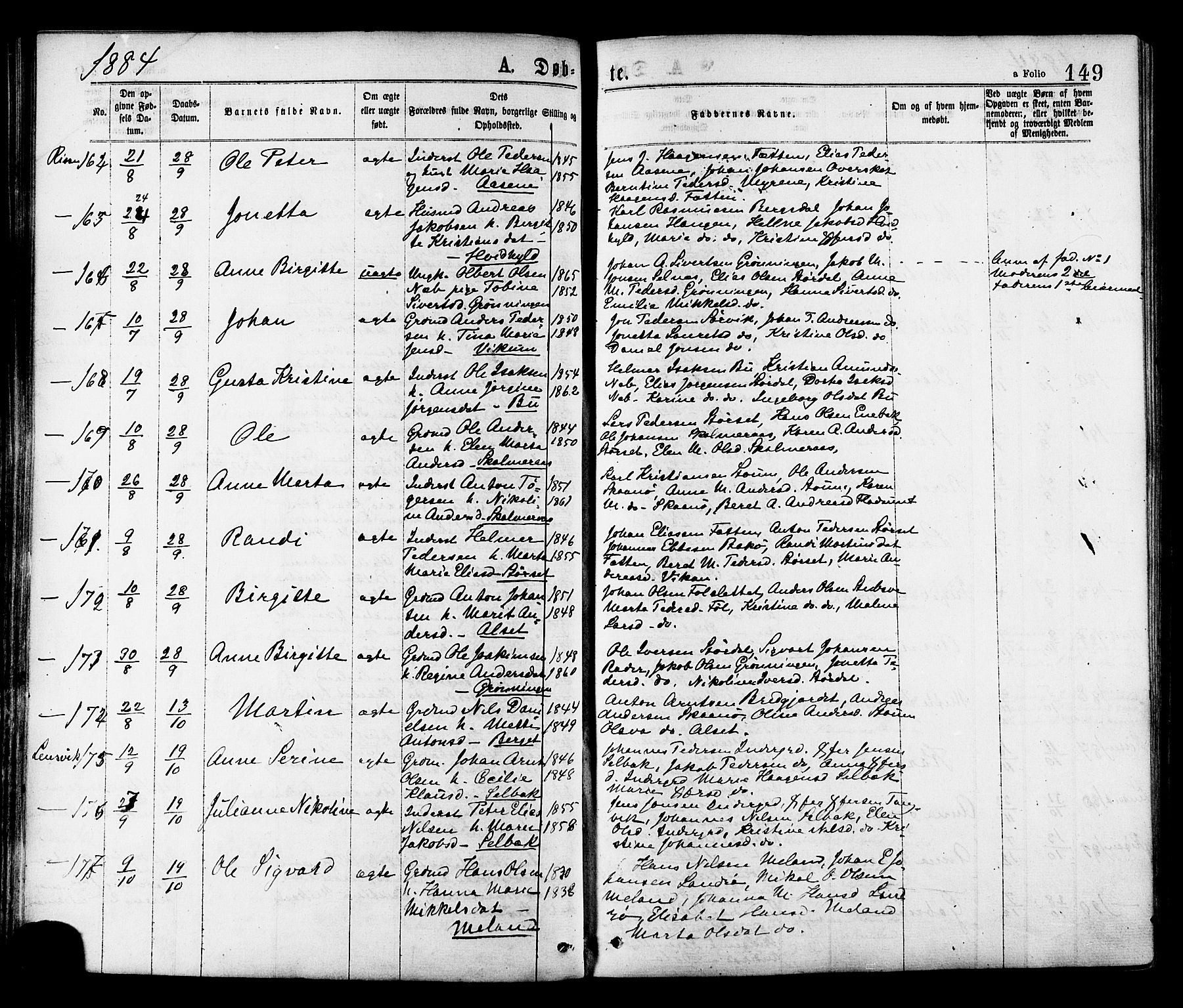 Ministerialprotokoller, klokkerbøker og fødselsregistre - Sør-Trøndelag, SAT/A-1456/646/L0613: Parish register (official) no. 646A11, 1870-1884, p. 149