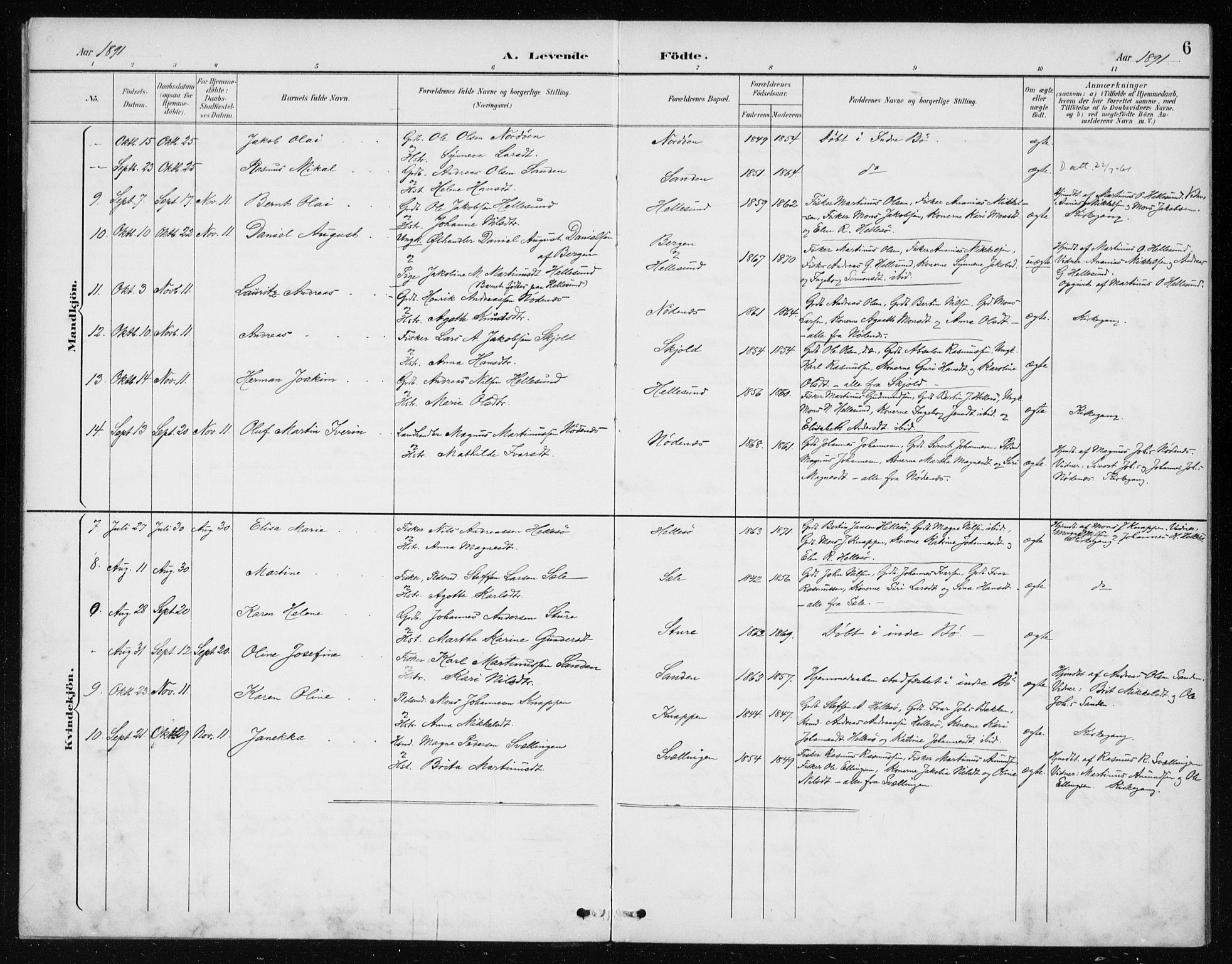 Manger sokneprestembete, SAB/A-76801/H/Haa: Parish register (official) no. E  2, 1891-1902, p. 6