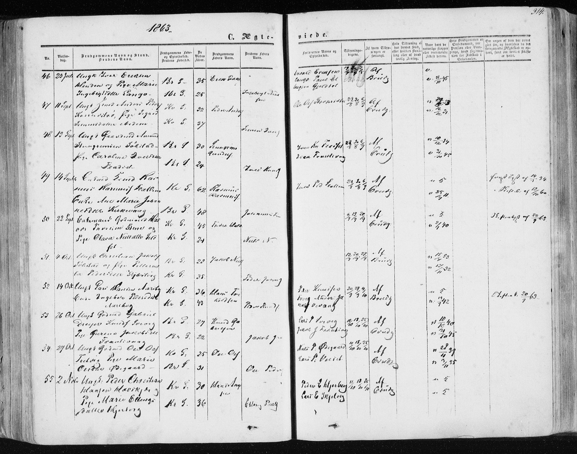 Ministerialprotokoller, klokkerbøker og fødselsregistre - Møre og Romsdal, SAT/A-1454/568/L0804: Parish register (official) no. 568A11, 1854-1868, p. 314