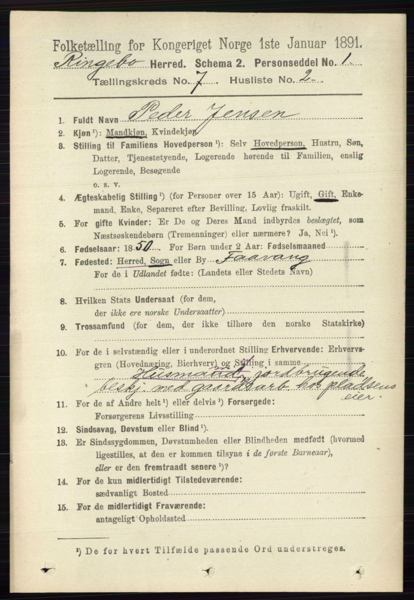 RA, 1891 census for 0520 Ringebu, 1891, p. 3044