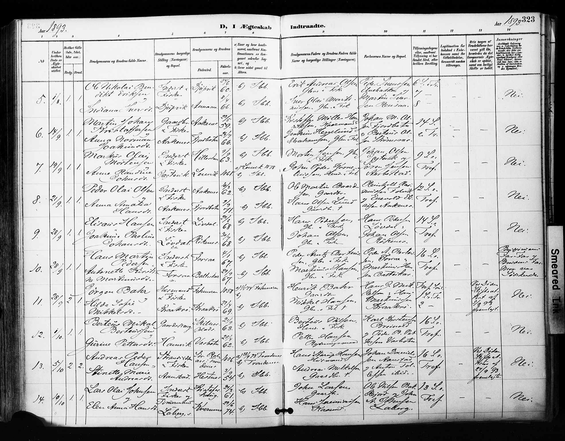 Ibestad sokneprestembete, SATØ/S-0077/H/Ha/Haa/L0012kirke: Parish register (official) no. 12, 1890-1900, p. 323