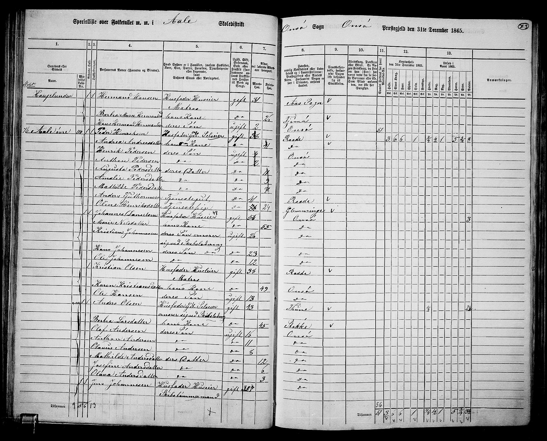 RA, 1865 census for Onsøy, 1865, p. 71