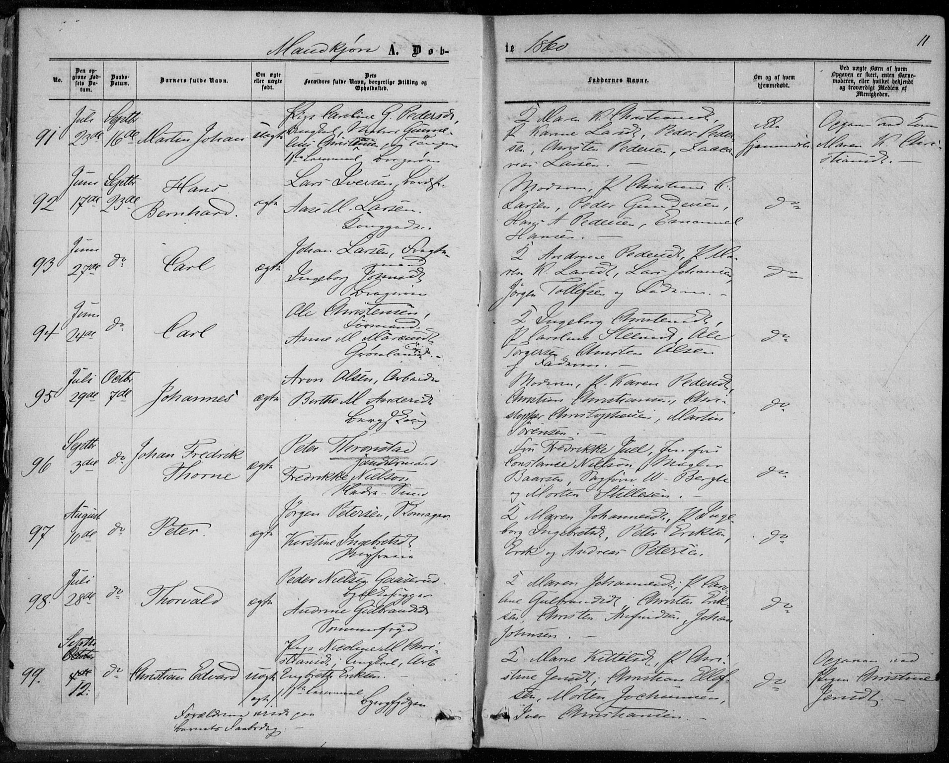 Bragernes kirkebøker, AV/SAKO-A-6/F/Fb/L0003: Parish register (official) no. II 3, 1860-1868, p. 11