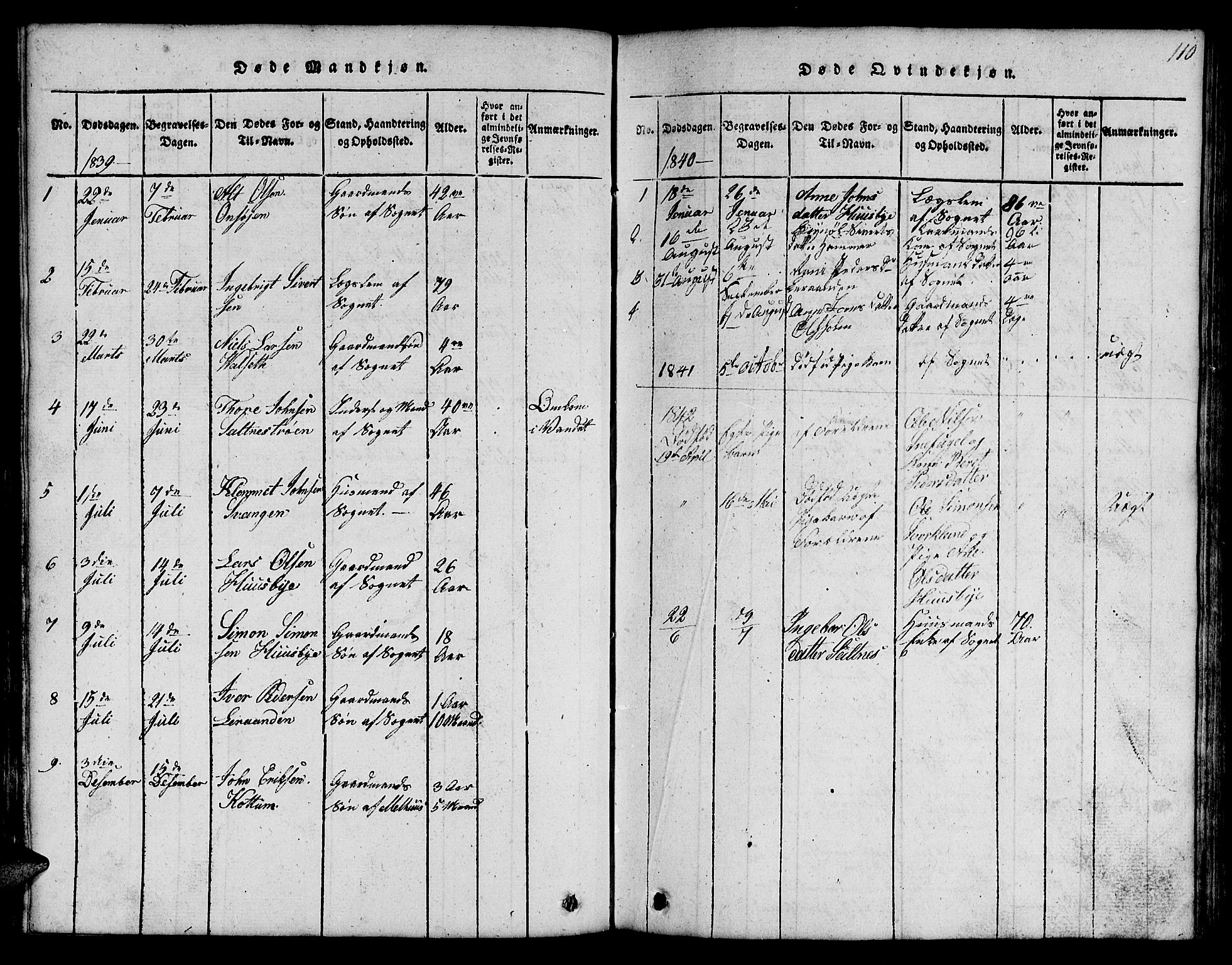 Ministerialprotokoller, klokkerbøker og fødselsregistre - Sør-Trøndelag, SAT/A-1456/666/L0788: Parish register (copy) no. 666C01, 1816-1847, p. 110