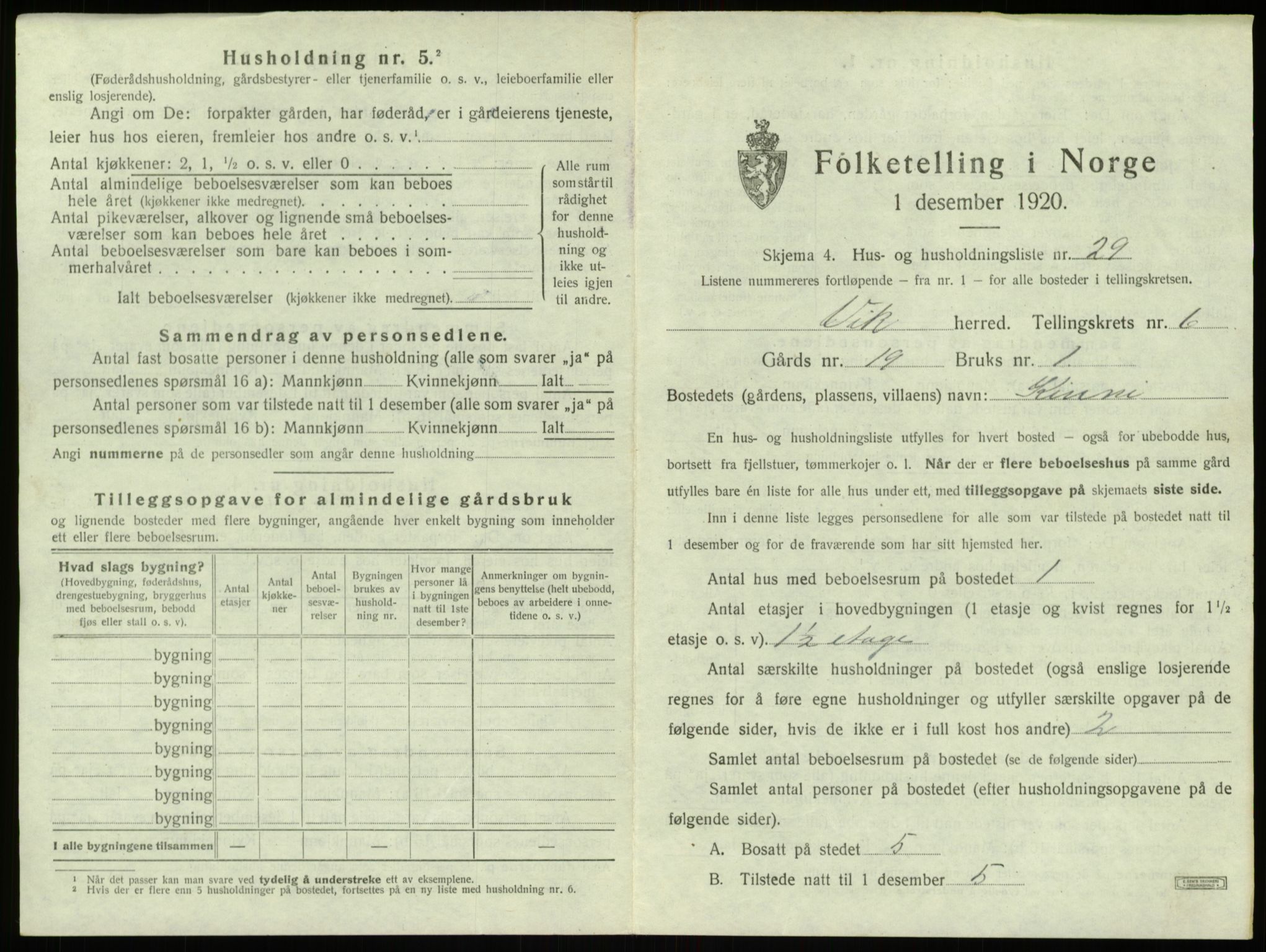 SAB, 1920 census for Vik, 1920, p. 752