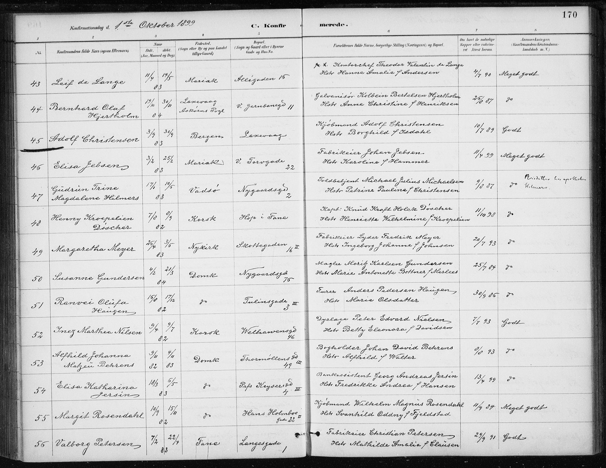 Johanneskirken sokneprestembete, SAB/A-76001/H/Haa/L0008: Parish register (official) no. C 1, 1885-1907, p. 170