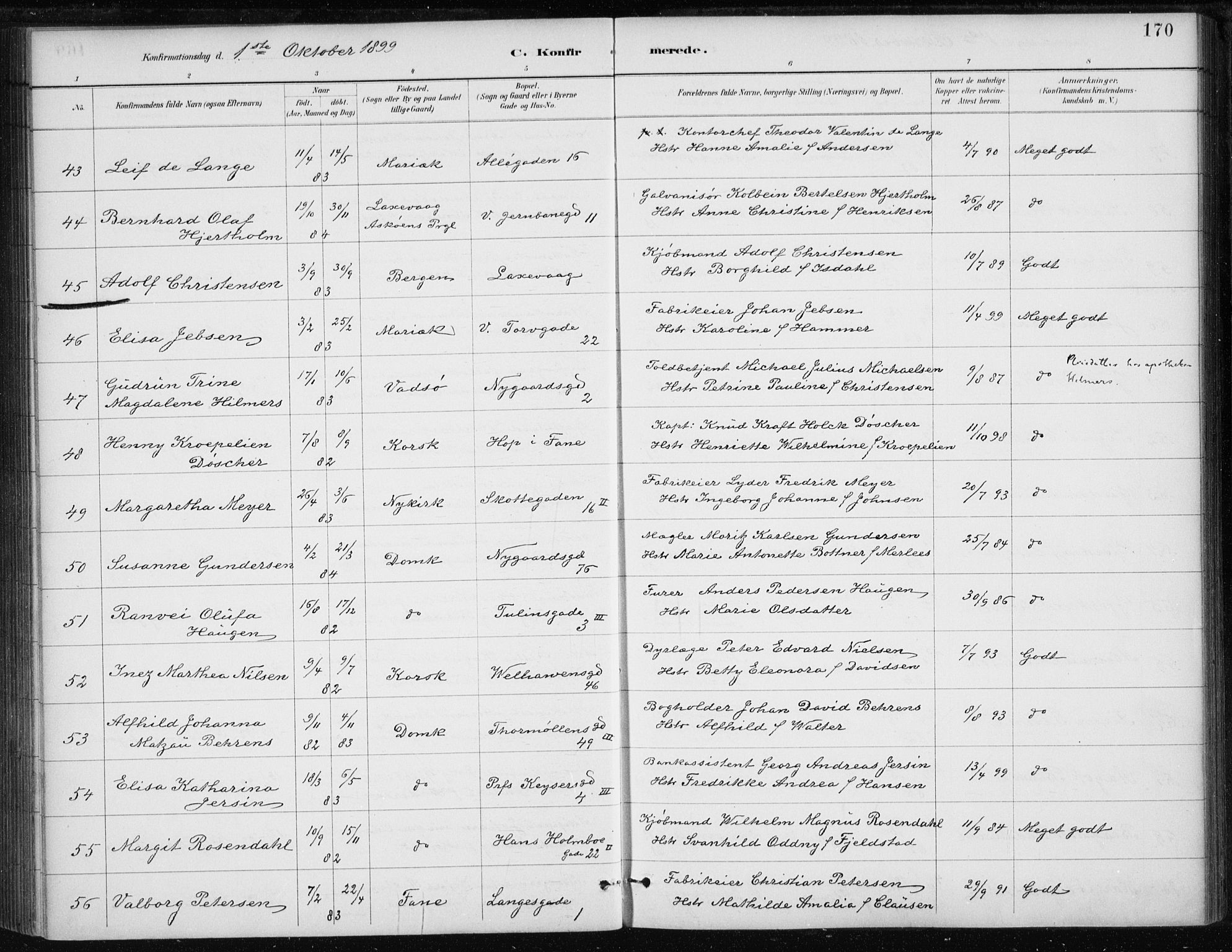 Johanneskirken sokneprestembete, AV/SAB-A-76001/H/Haa/L0008: Parish register (official) no. C 1, 1885-1907, p. 170