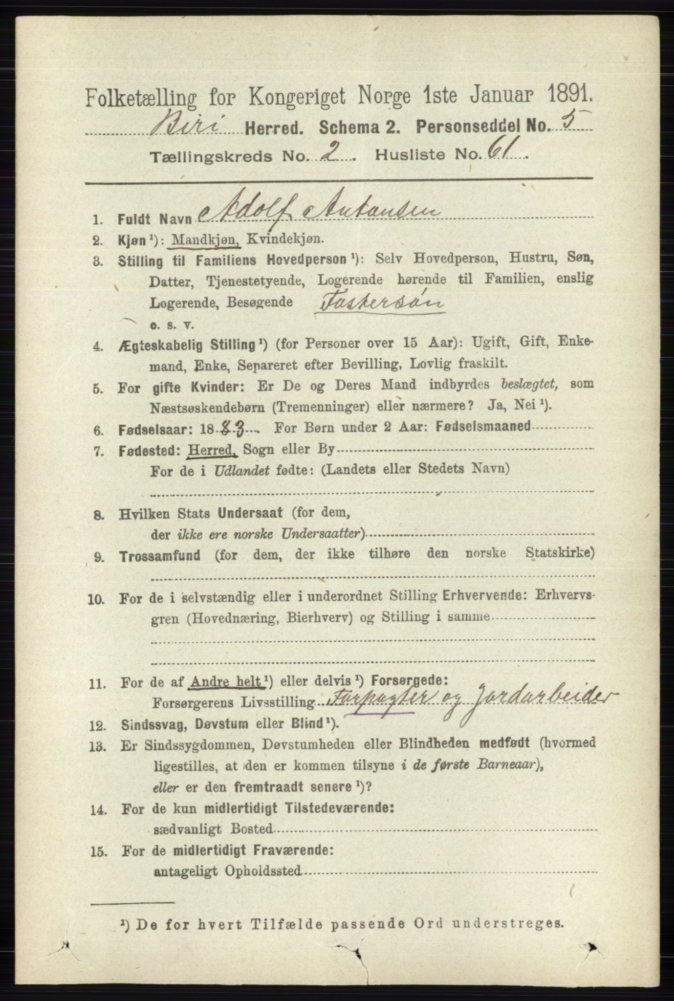 RA, 1891 census for 0525 Biri, 1891, p. 823