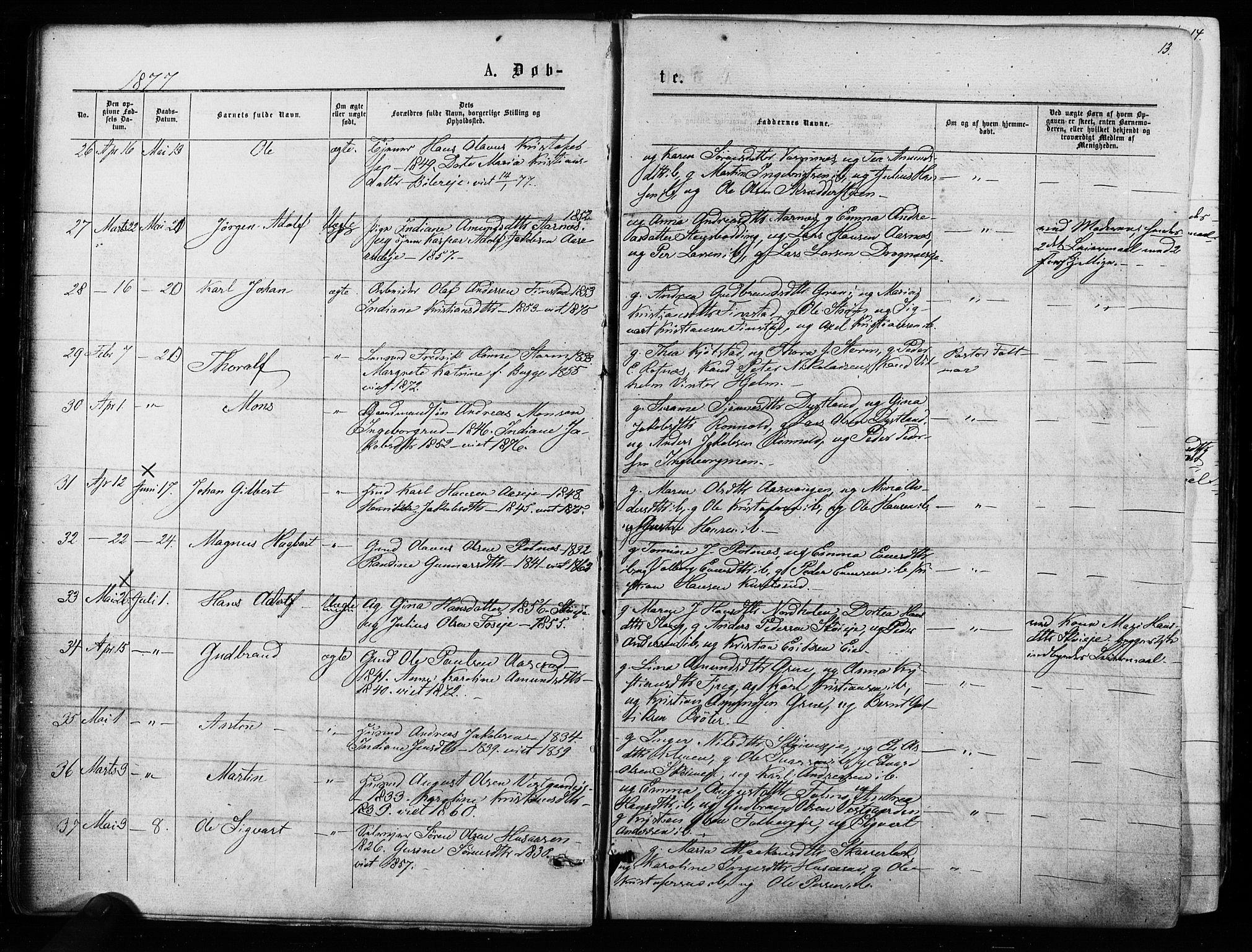 Nes prestekontor Kirkebøker, AV/SAO-A-10410/F/Fa/L0009: Parish register (official) no. I 9, 1875-1882, p. 13