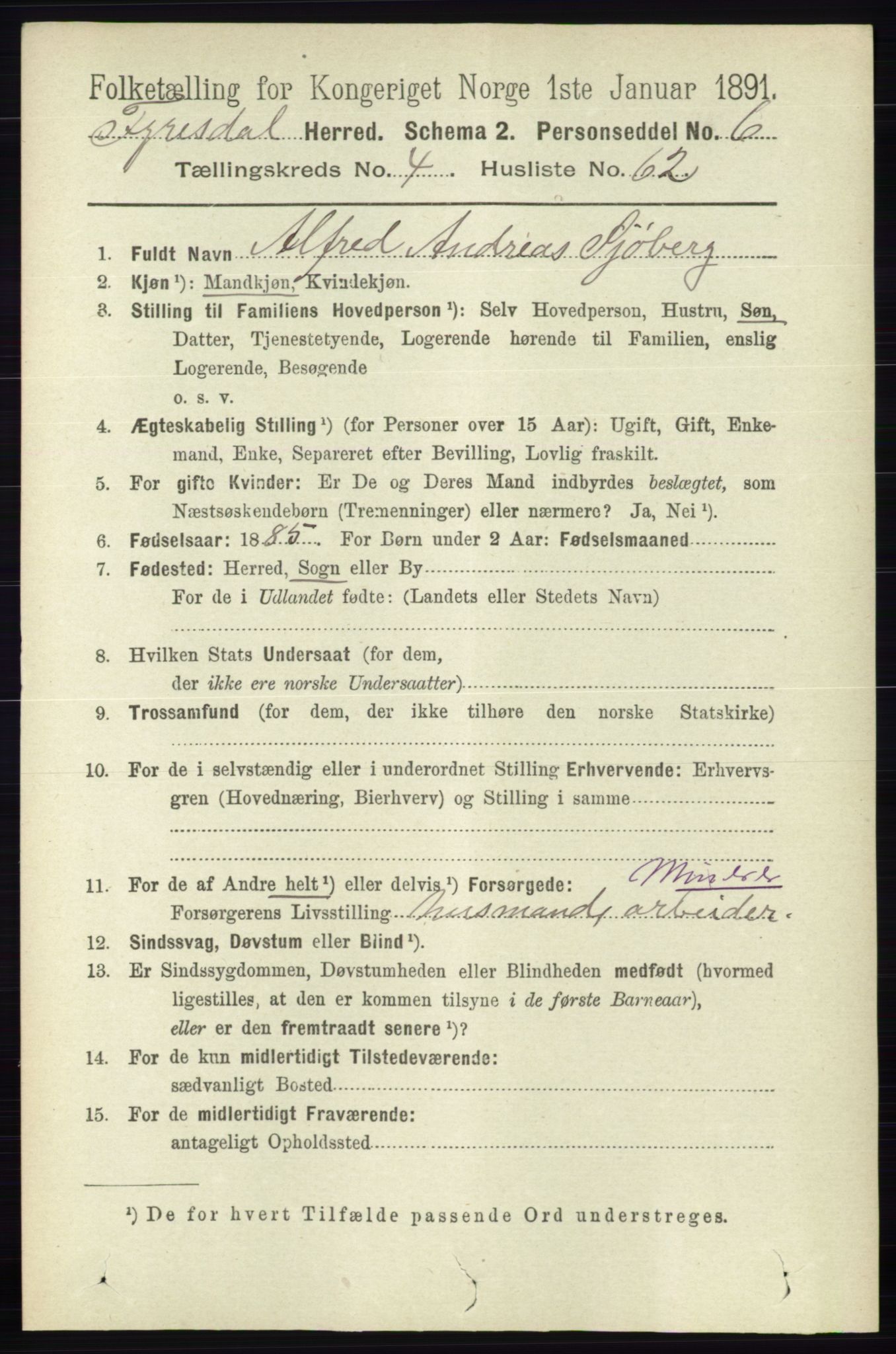 RA, 1891 census for 0831 Fyresdal, 1891, p. 1211