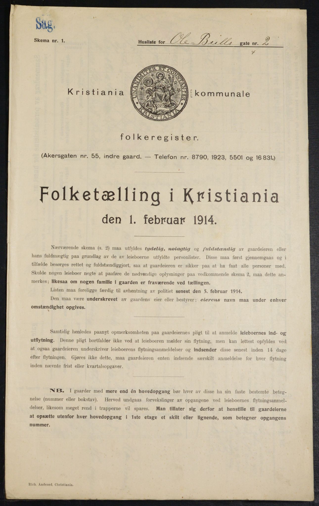 OBA, Municipal Census 1914 for Kristiania, 1914, p. 75447