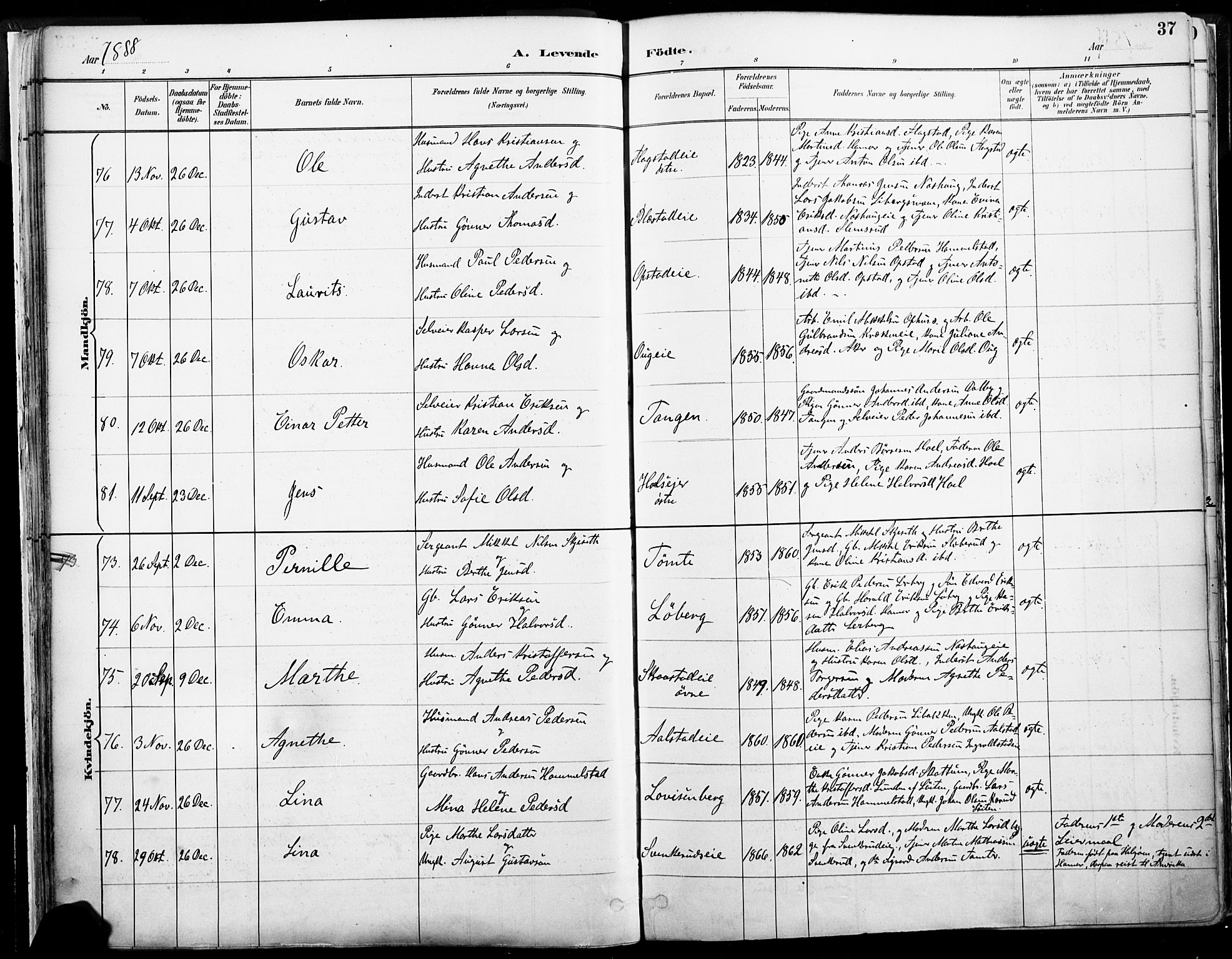 Vang prestekontor, Hedmark, AV/SAH-PREST-008/H/Ha/Haa/L0019A: Parish register (official) no. 19, 1886-1900, p. 37