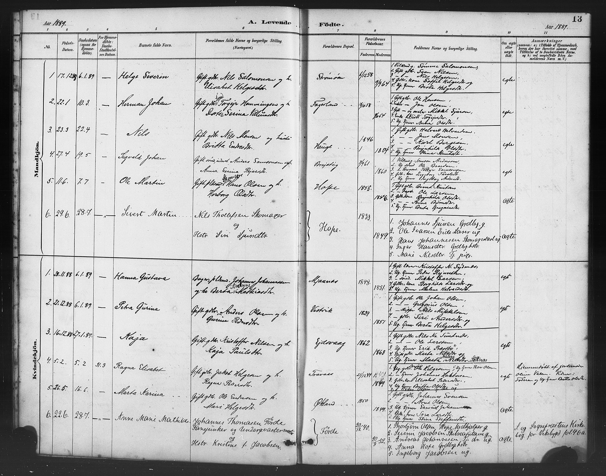 Sveio Sokneprestembete, AV/SAB-A-78501/H/Hab: Parish register (copy) no. B 2, 1887-1911, p. 13