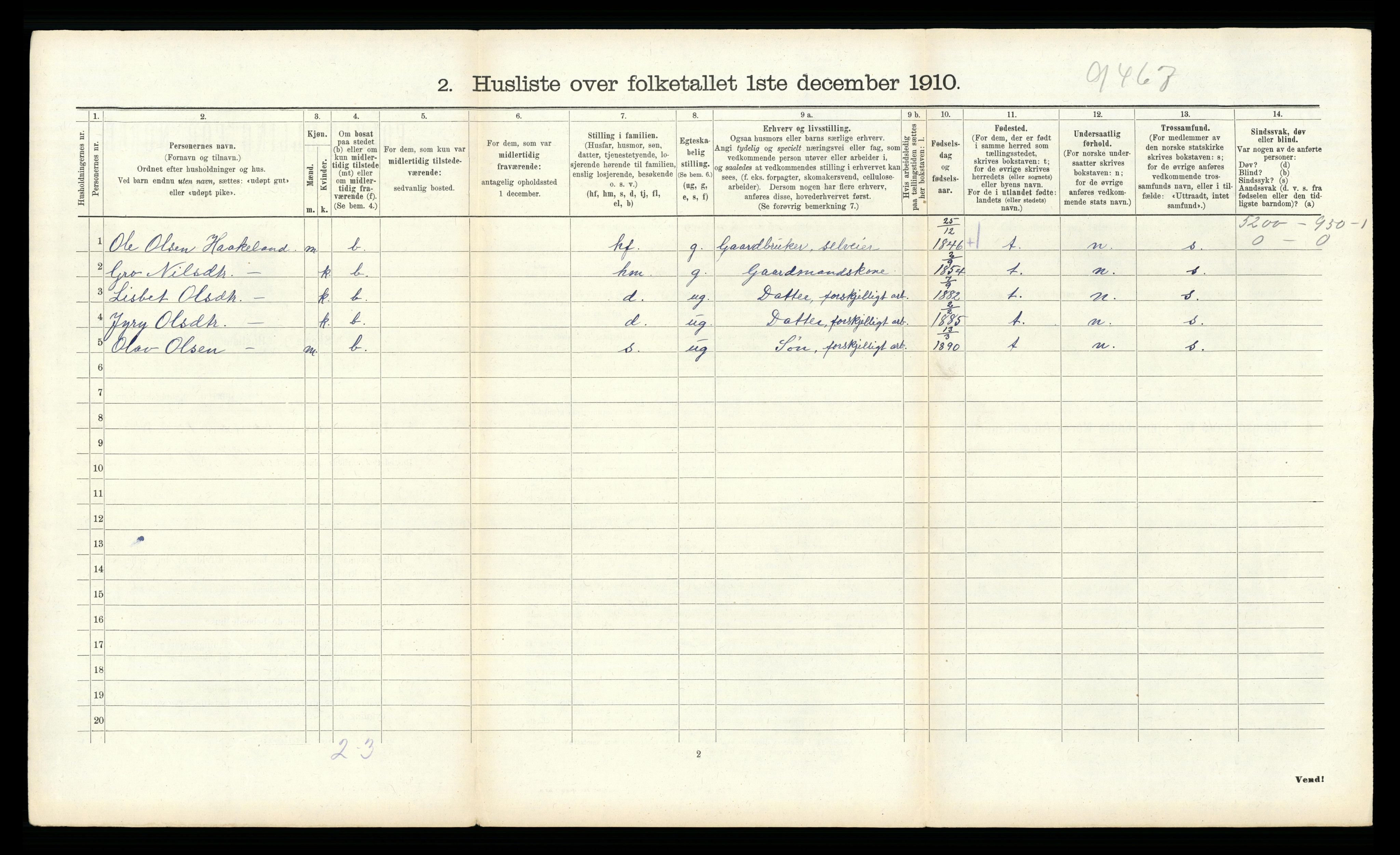 RA, 1910 census for Tinn, 1910, p. 454