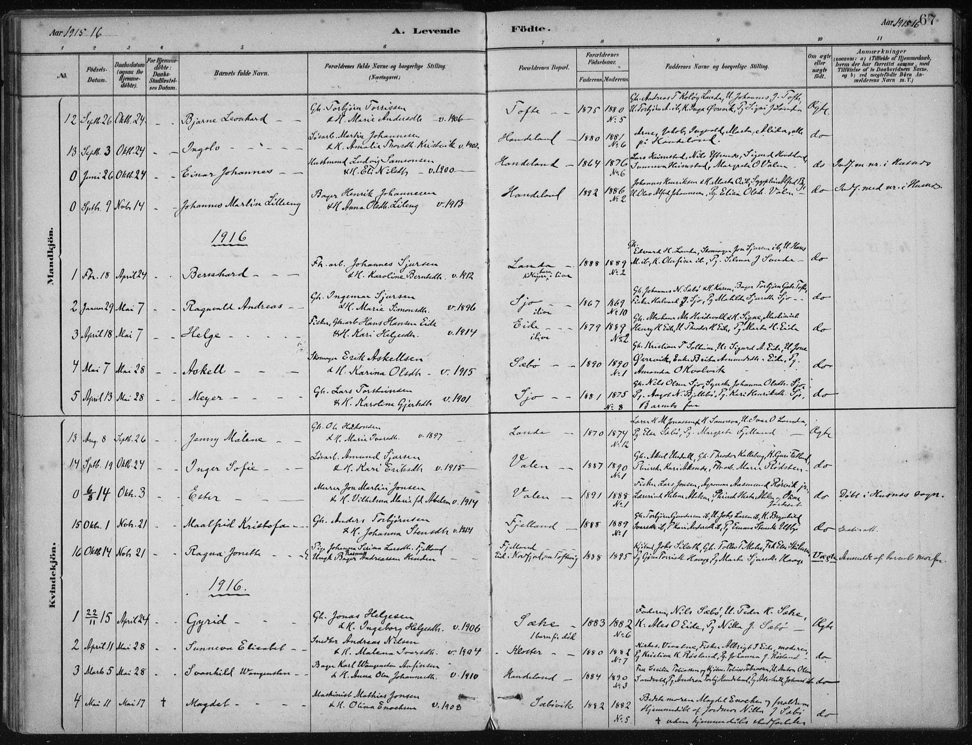Fjelberg sokneprestembete, SAB/A-75201/H/Haa: Parish register (official) no. C  1, 1879-1918, p. 67