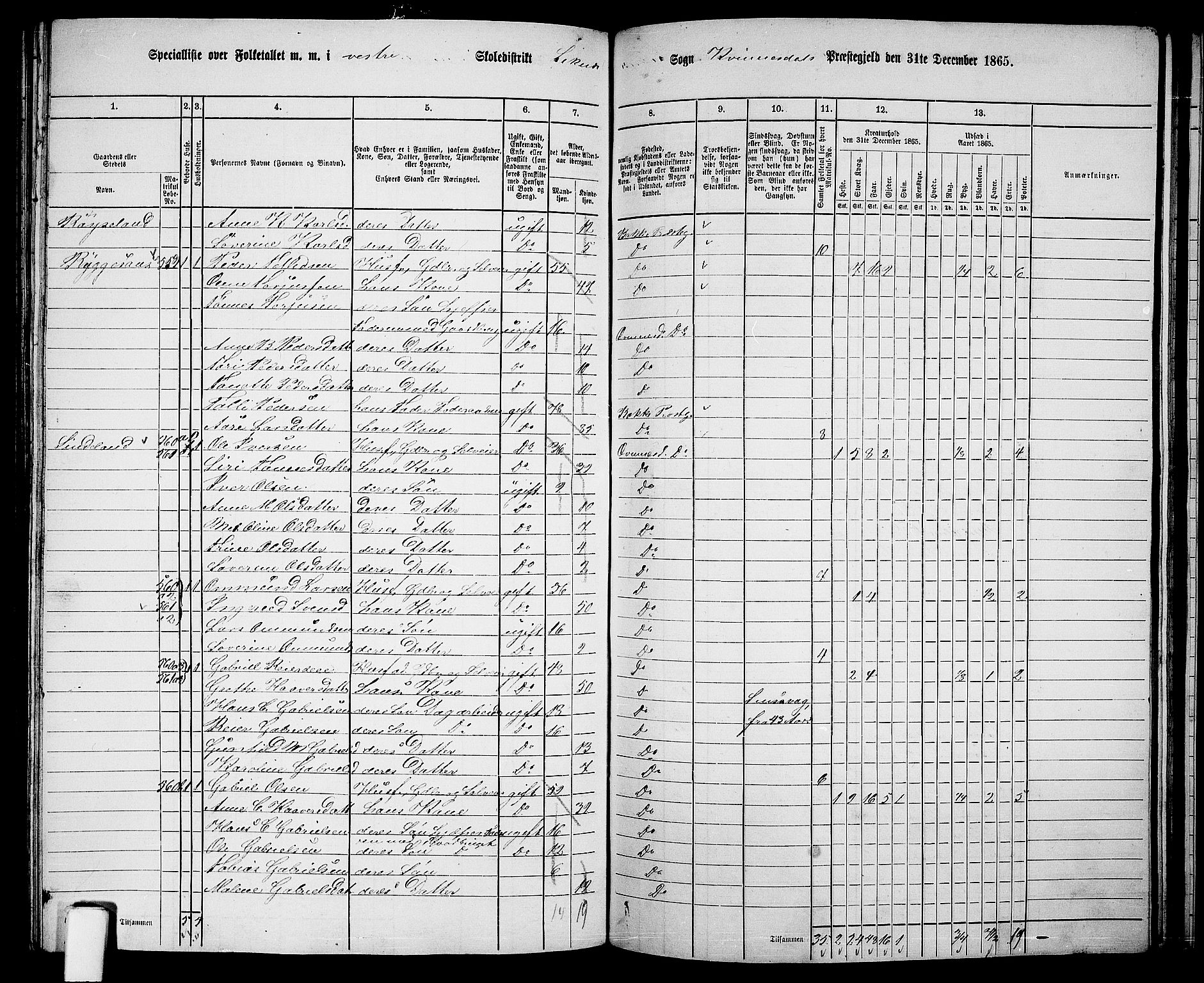 RA, 1865 census for Kvinesdal, 1865, p. 149