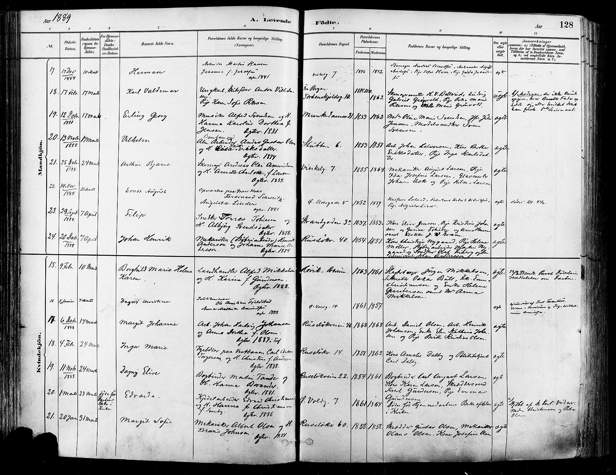 Johannes prestekontor Kirkebøker, SAO/A-10852/F/Fa/L0003: Parish register (official) no. 3, 1882-1896, p. 128