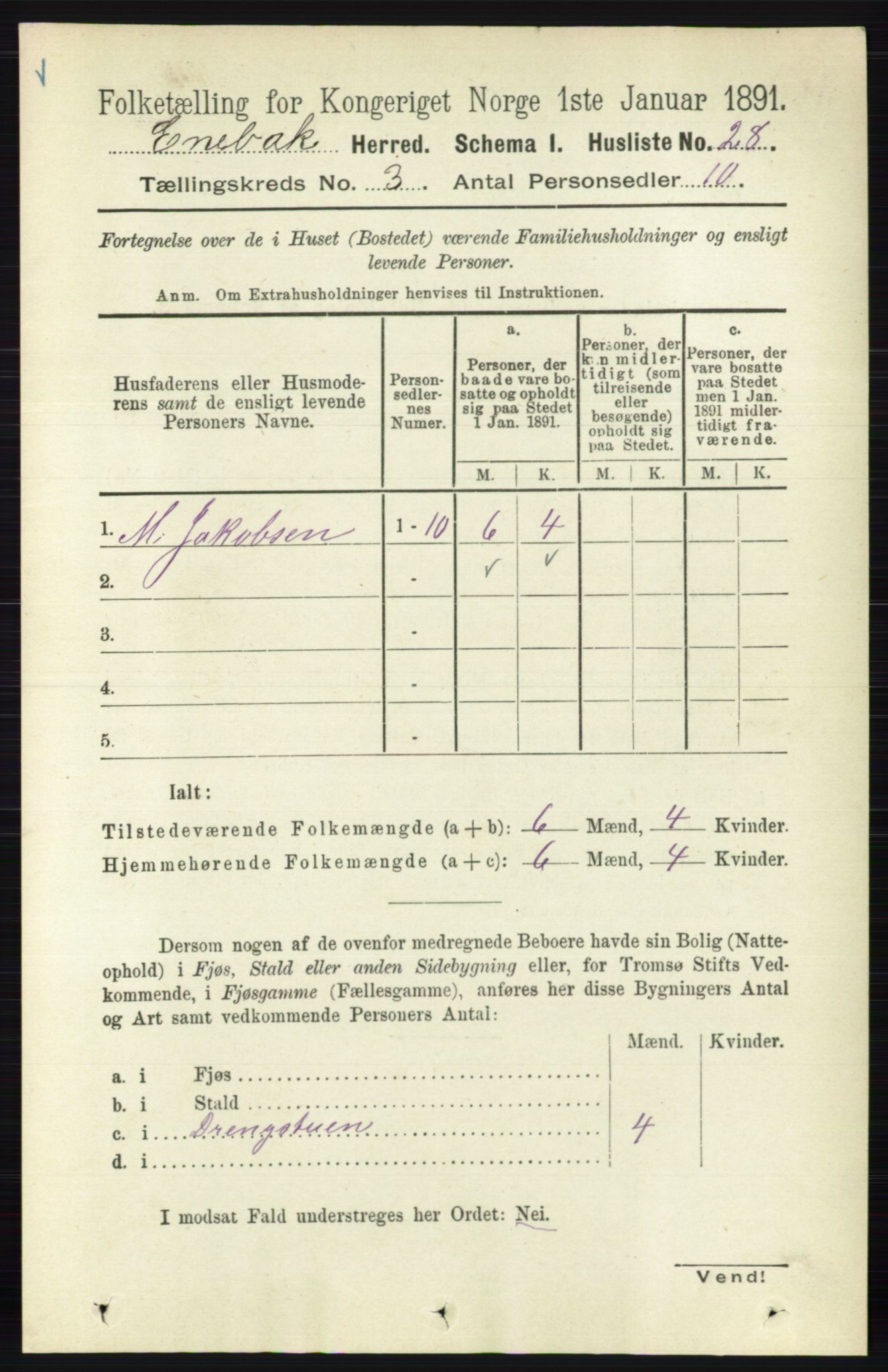 RA, 1891 census for 0229 Enebakk, 1891, p. 1099