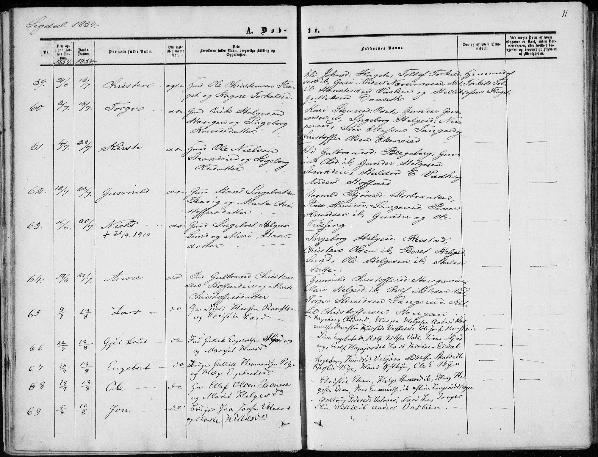 Sigdal kirkebøker, AV/SAKO-A-245/F/Fa/L0008: Parish register (official) no. I 8, 1850-1859, p. 31