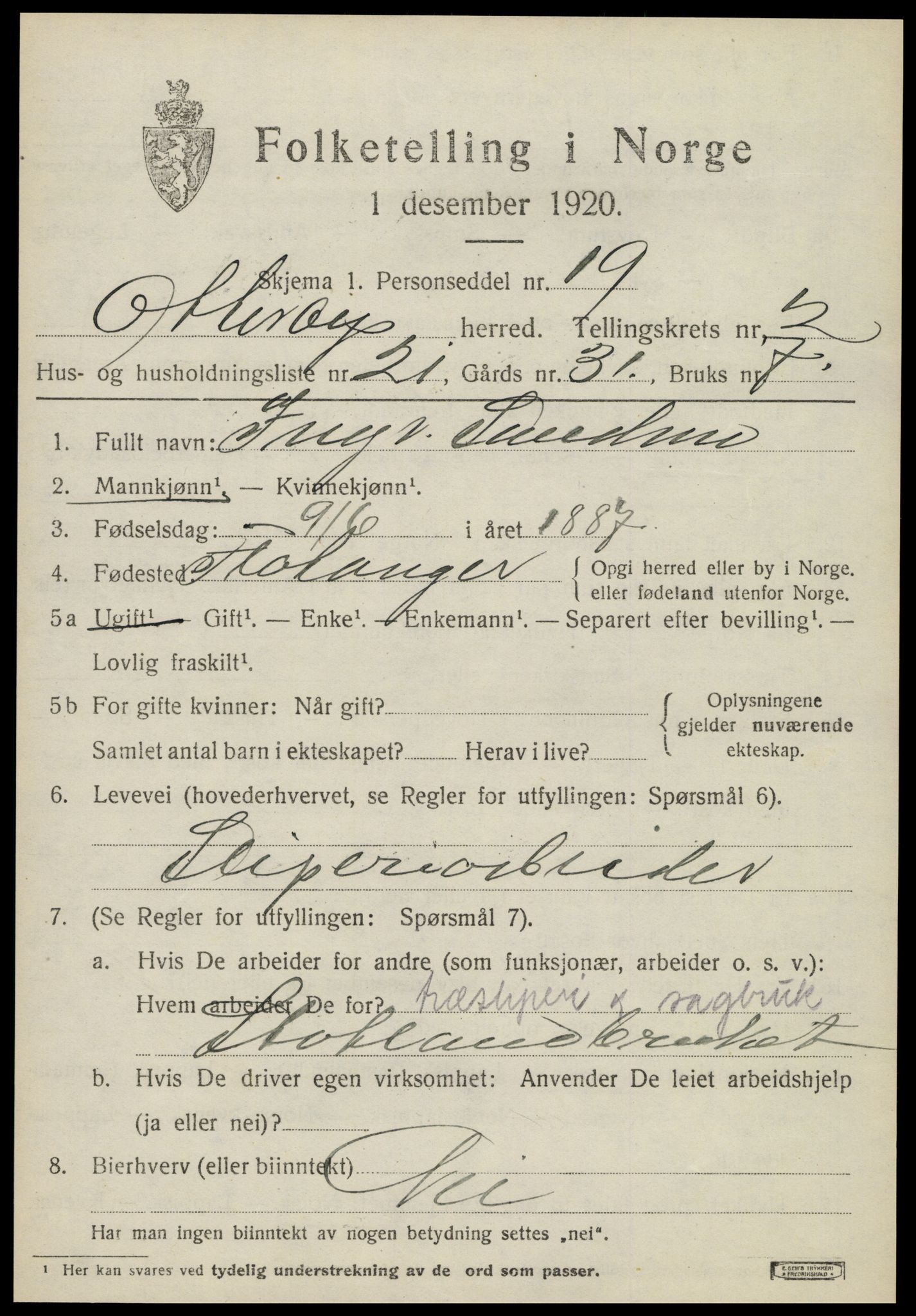SAT, 1920 census for Otterøy, 1920, p. 1349