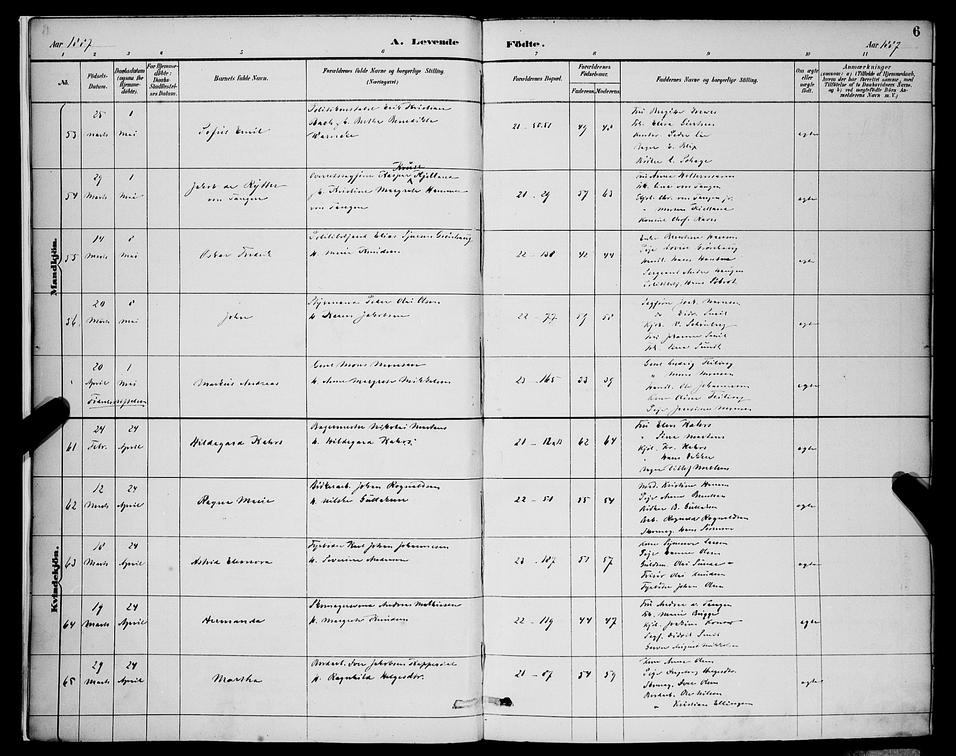 Korskirken sokneprestembete, AV/SAB-A-76101/H/Hab: Parish register (copy) no. B 9, 1887-1896, p. 6