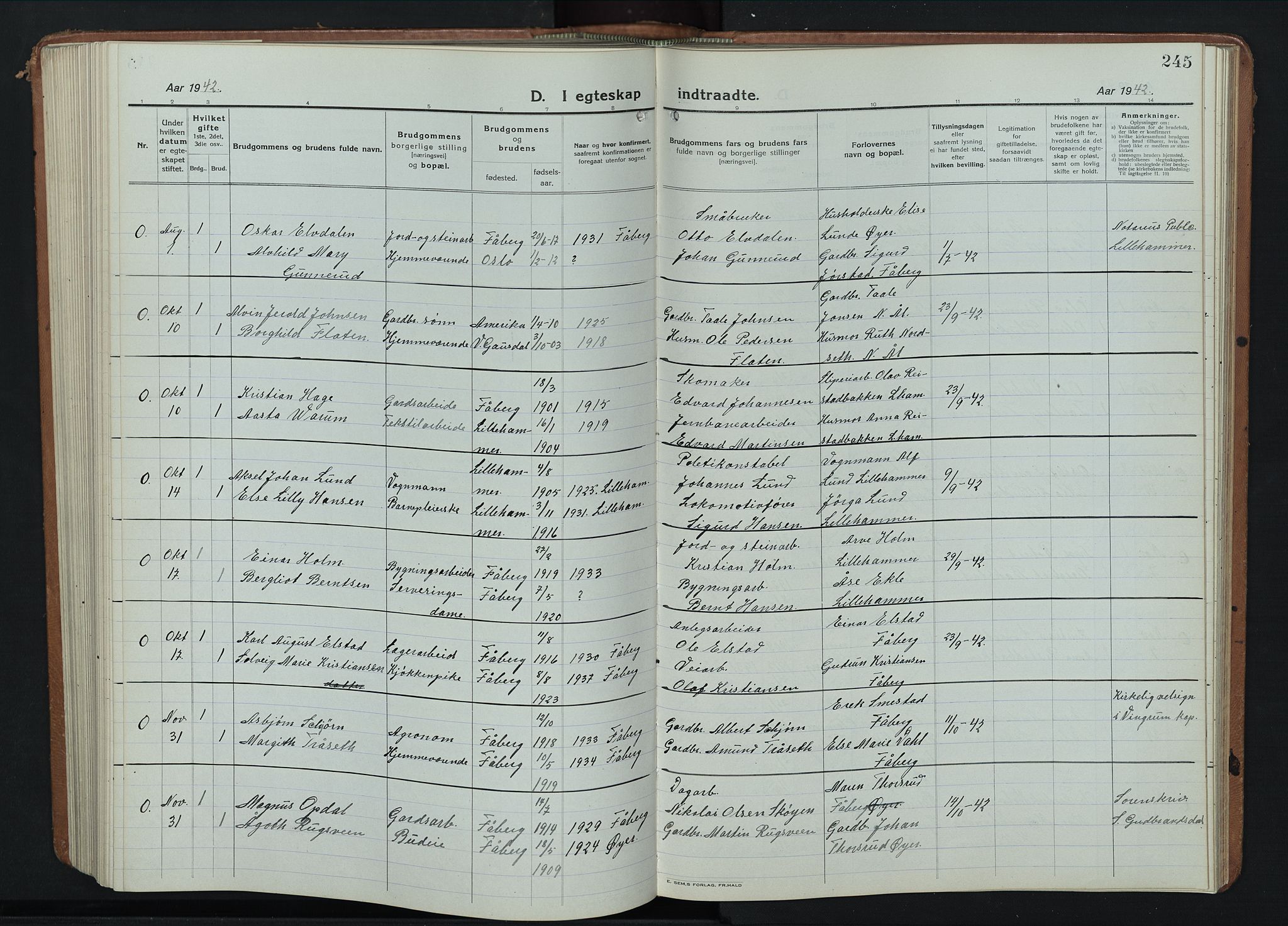 Fåberg prestekontor, AV/SAH-PREST-086/H/Ha/Hab/L0014: Parish register (copy) no. 14, 1922-1946, p. 245