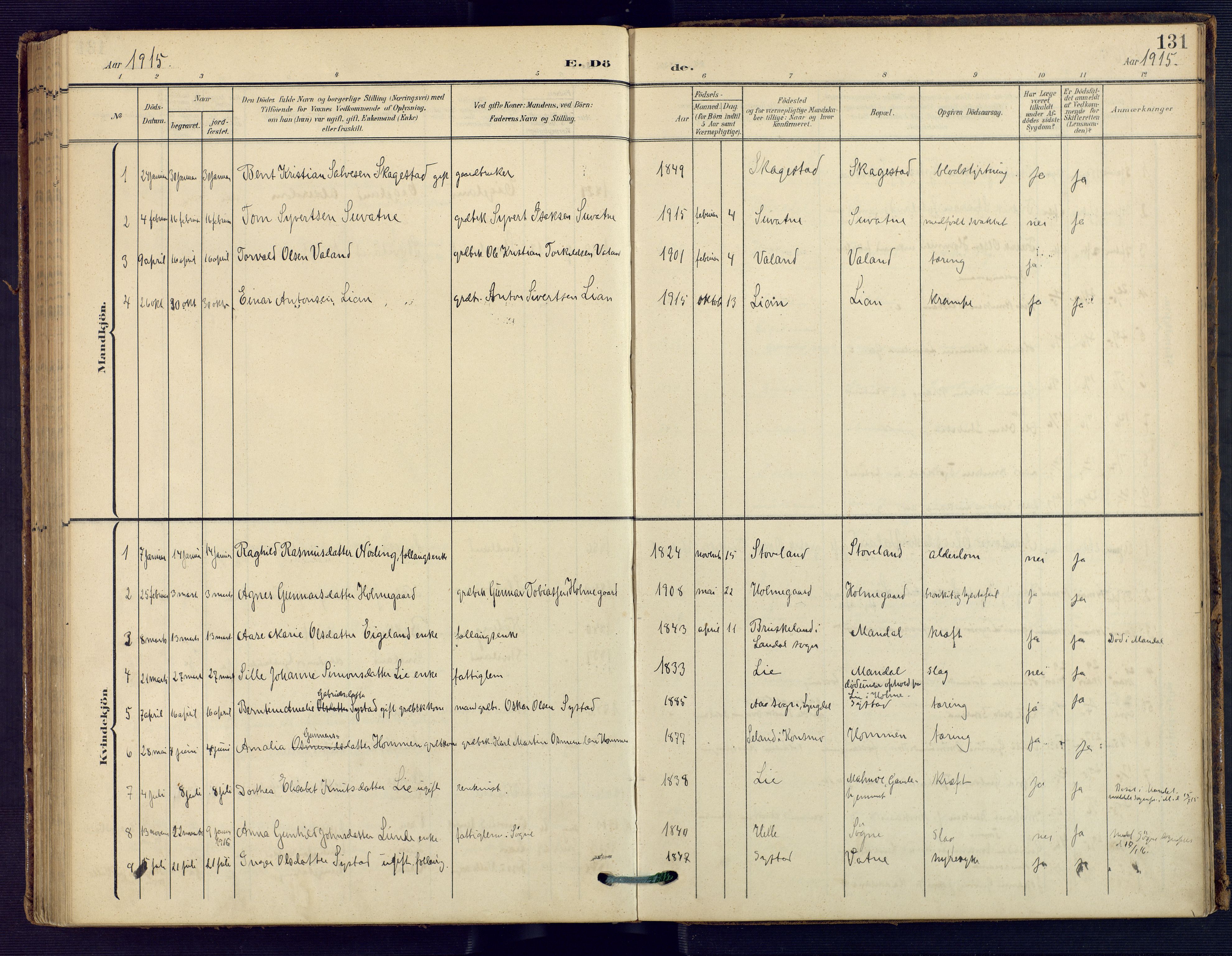 Holum sokneprestkontor, AV/SAK-1111-0022/F/Fa/Faa/L0008: Parish register (official) no. A 8, 1908-1929, p. 131