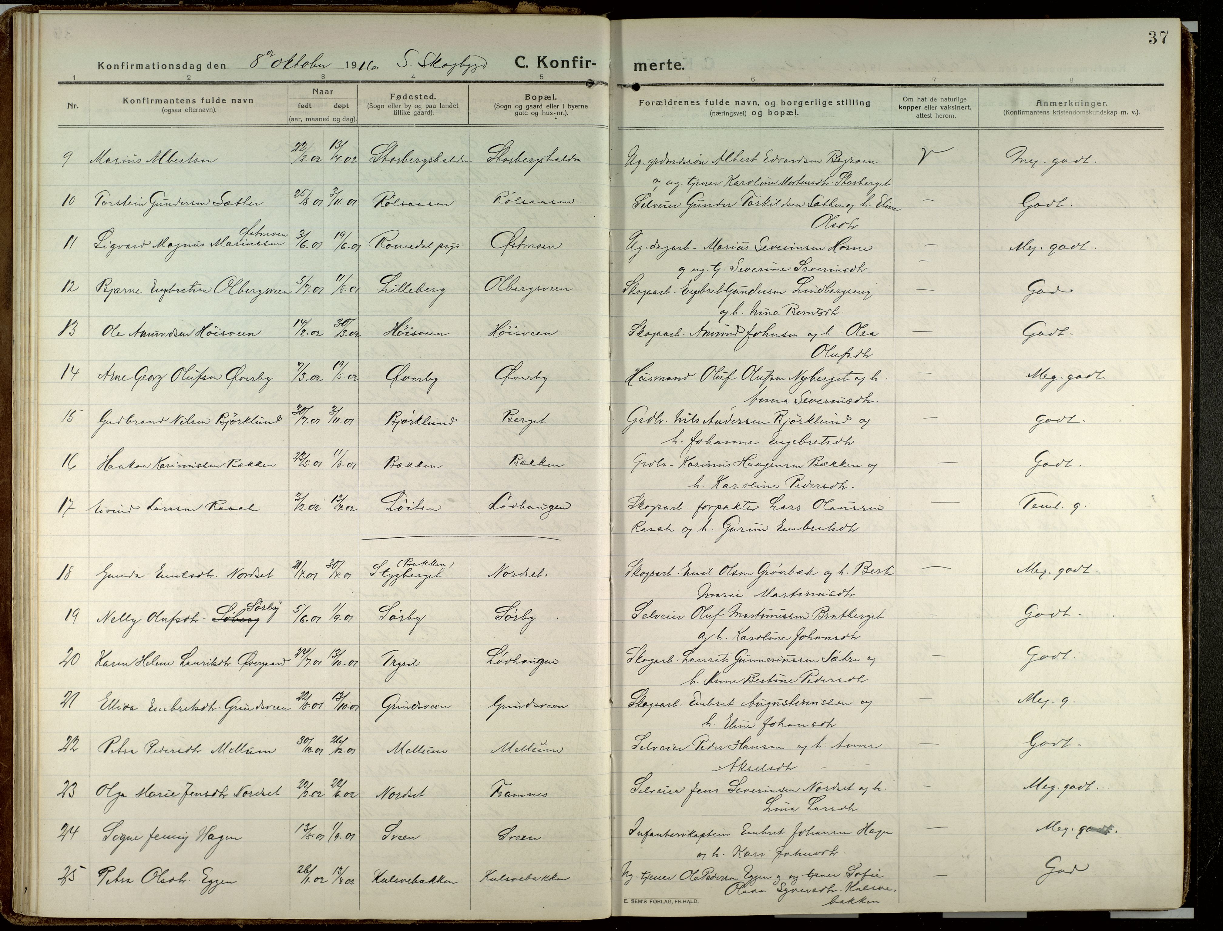 Elverum prestekontor, AV/SAH-PREST-044/H/Ha/Haa/L0023: Parish register (official) no. 23, 1914-1929, p. 37