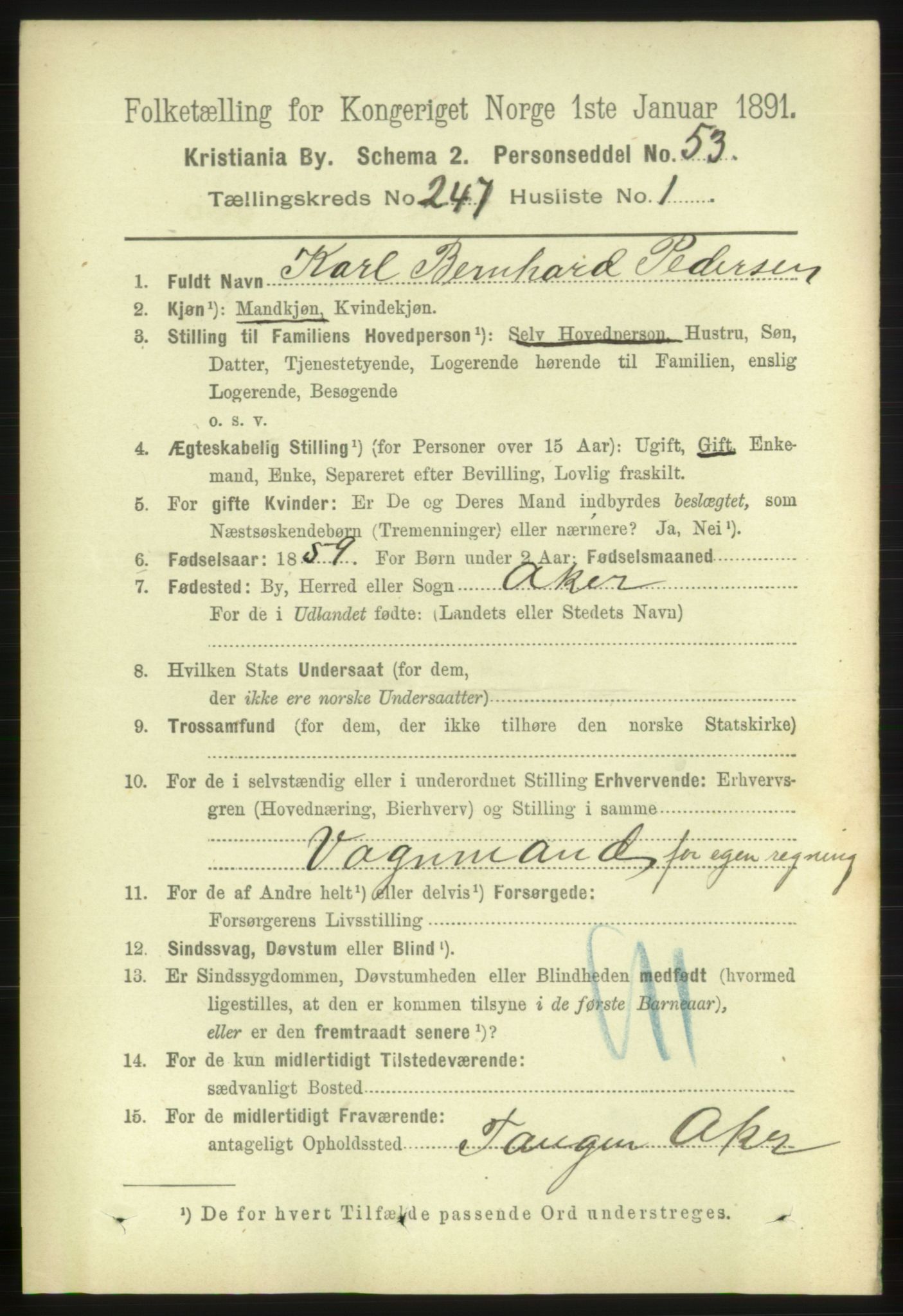 RA, 1891 census for 0301 Kristiania, 1891, p. 150506