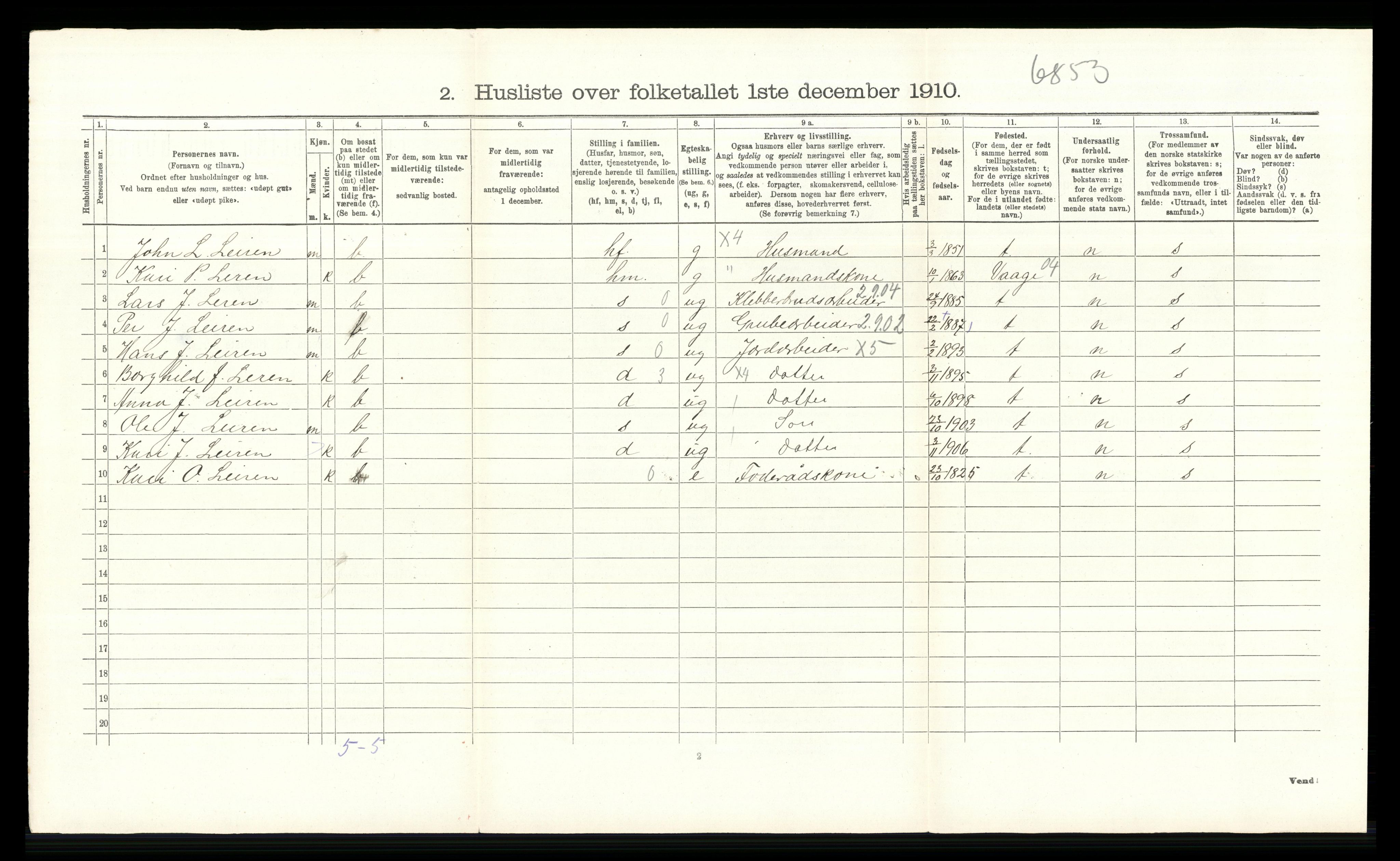 RA, 1910 census for Sel, 1910, p. 123