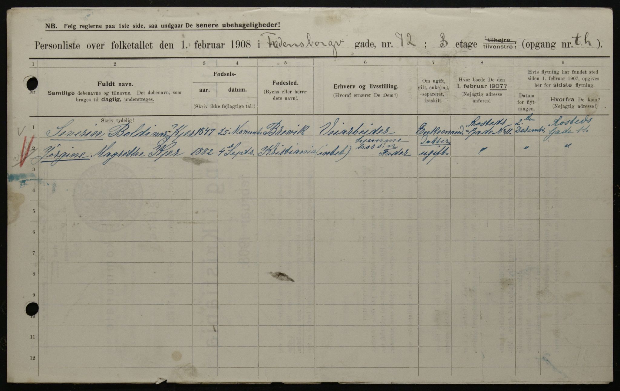 OBA, Municipal Census 1908 for Kristiania, 1908, p. 23964